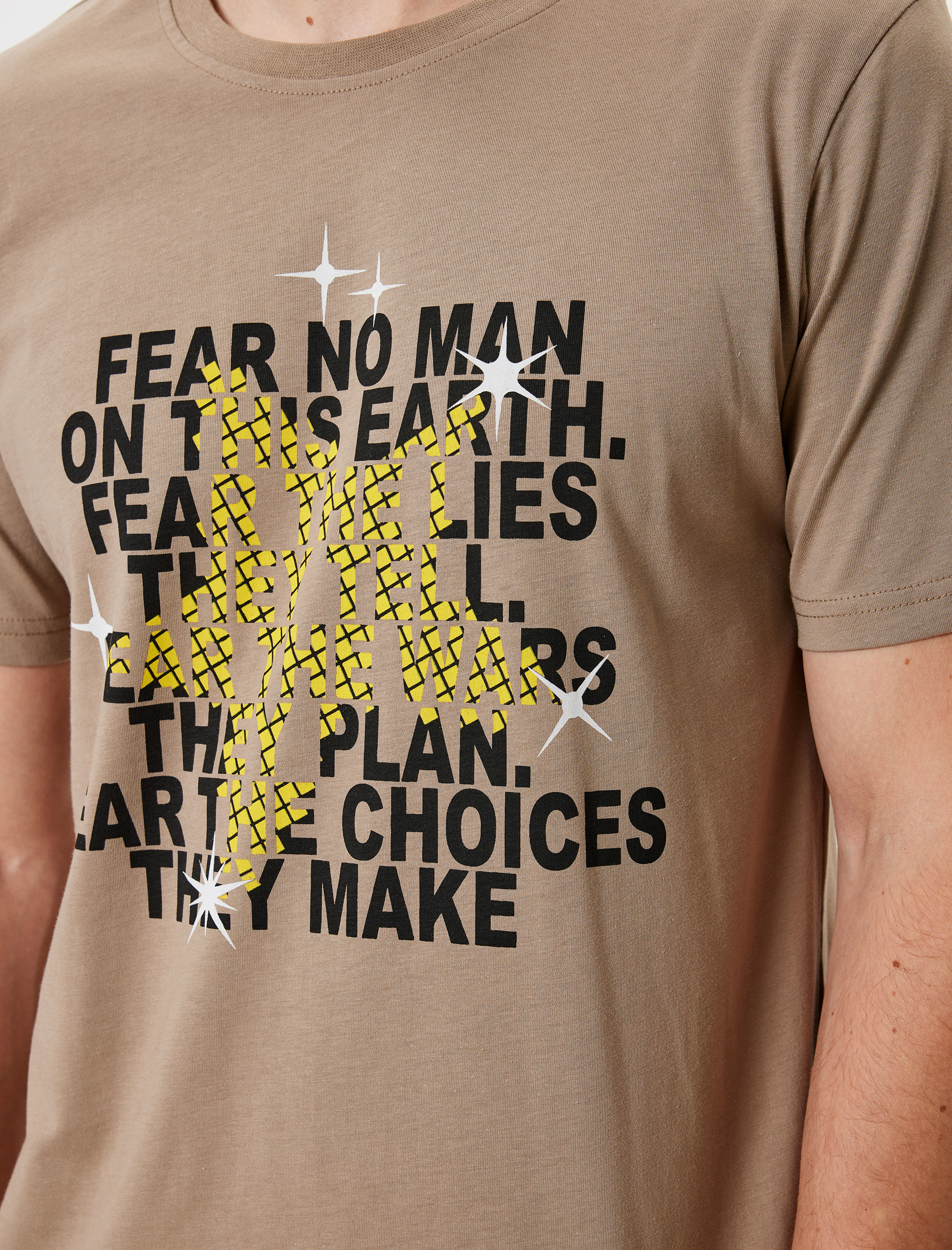   Slim Fit Tişört Yıldız Baskılı Kısa Kollu Bisiklet Yaka Pamuklu