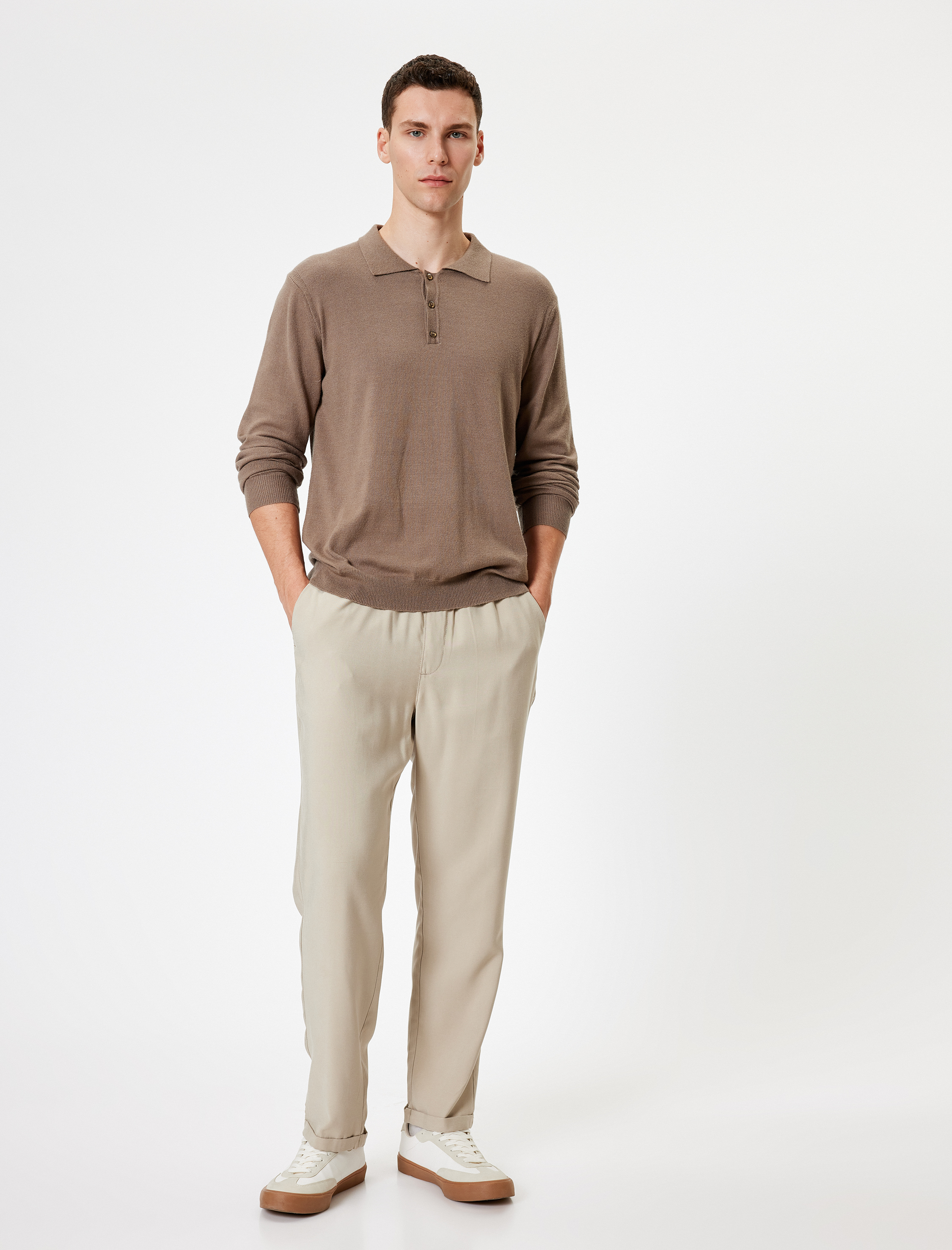   Polo Yaka Kazak Triko Basic Uzun Kollu Düğmeli