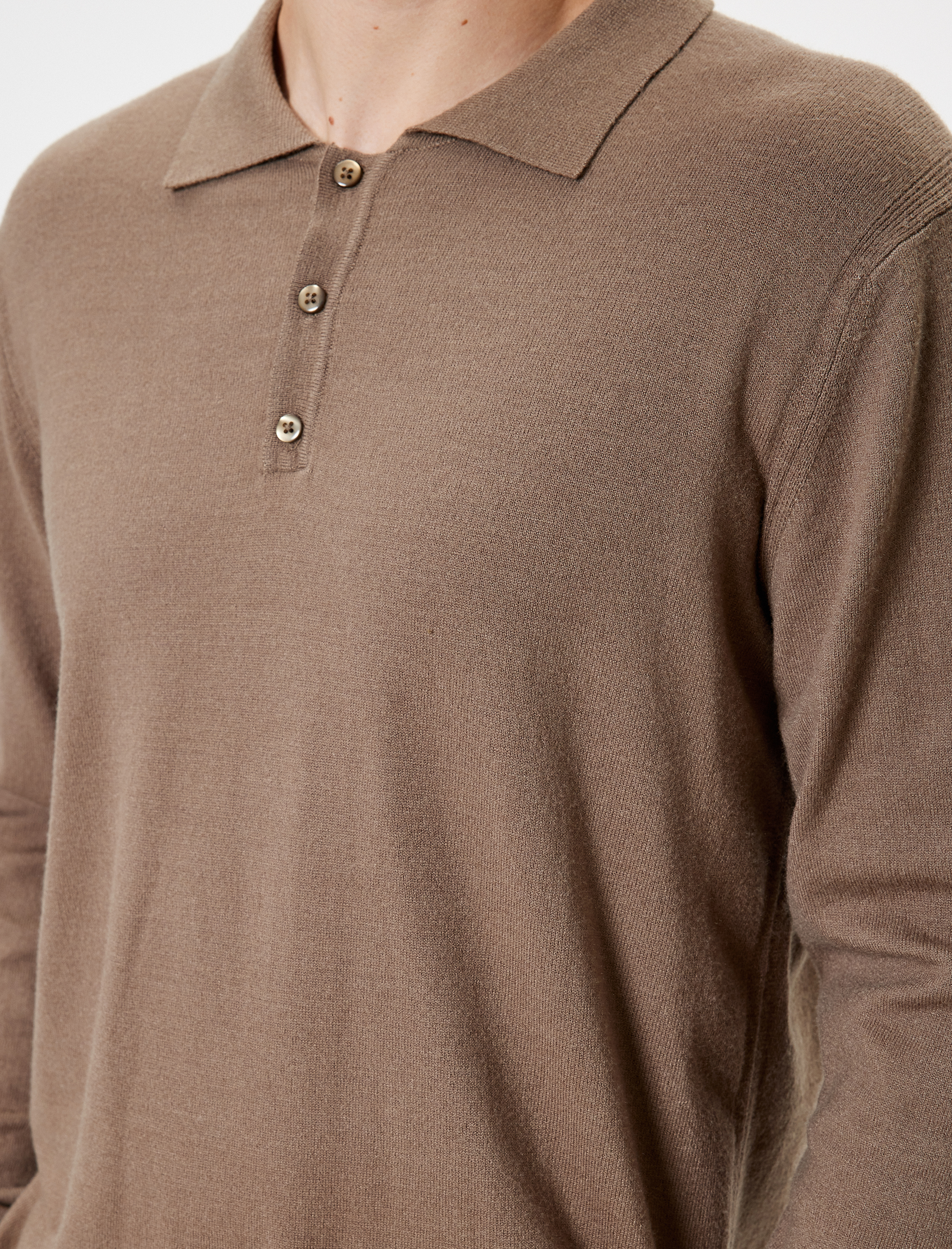   Polo Yaka Kazak Triko Basic Uzun Kollu Düğmeli