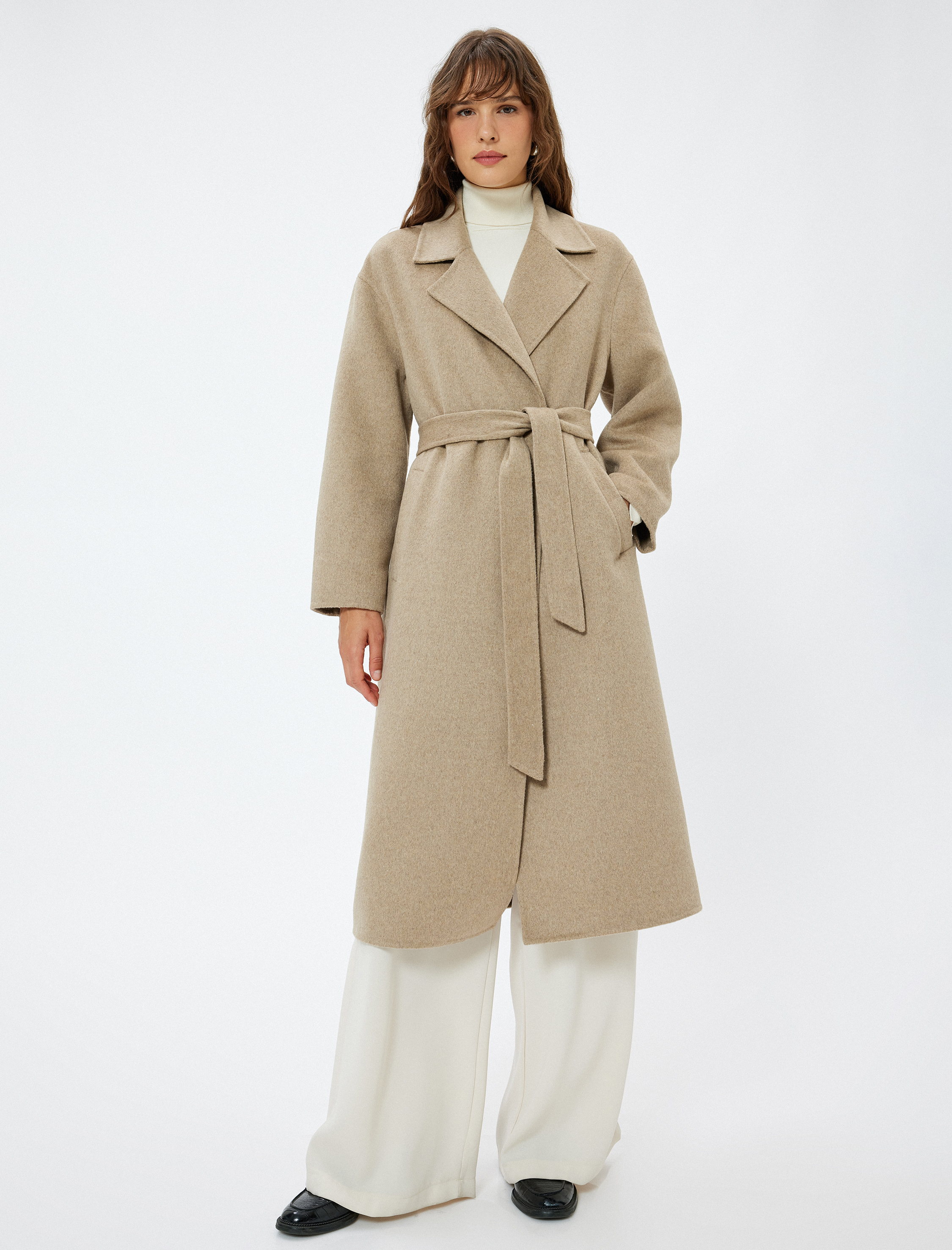 Uzun Kaşe Kaban Kemerli Cepli