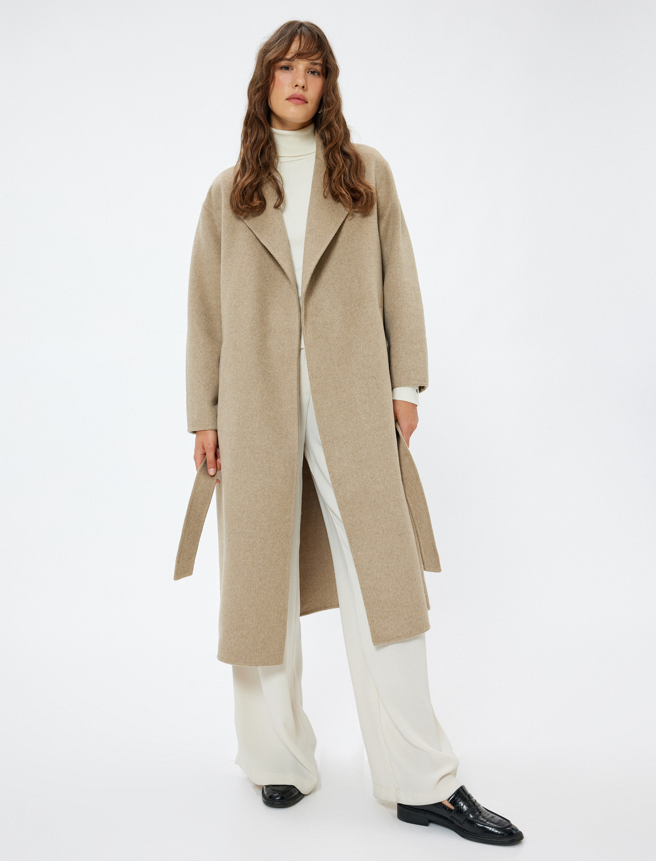 Uzun Kaşe Kaban Kemerli Cepli