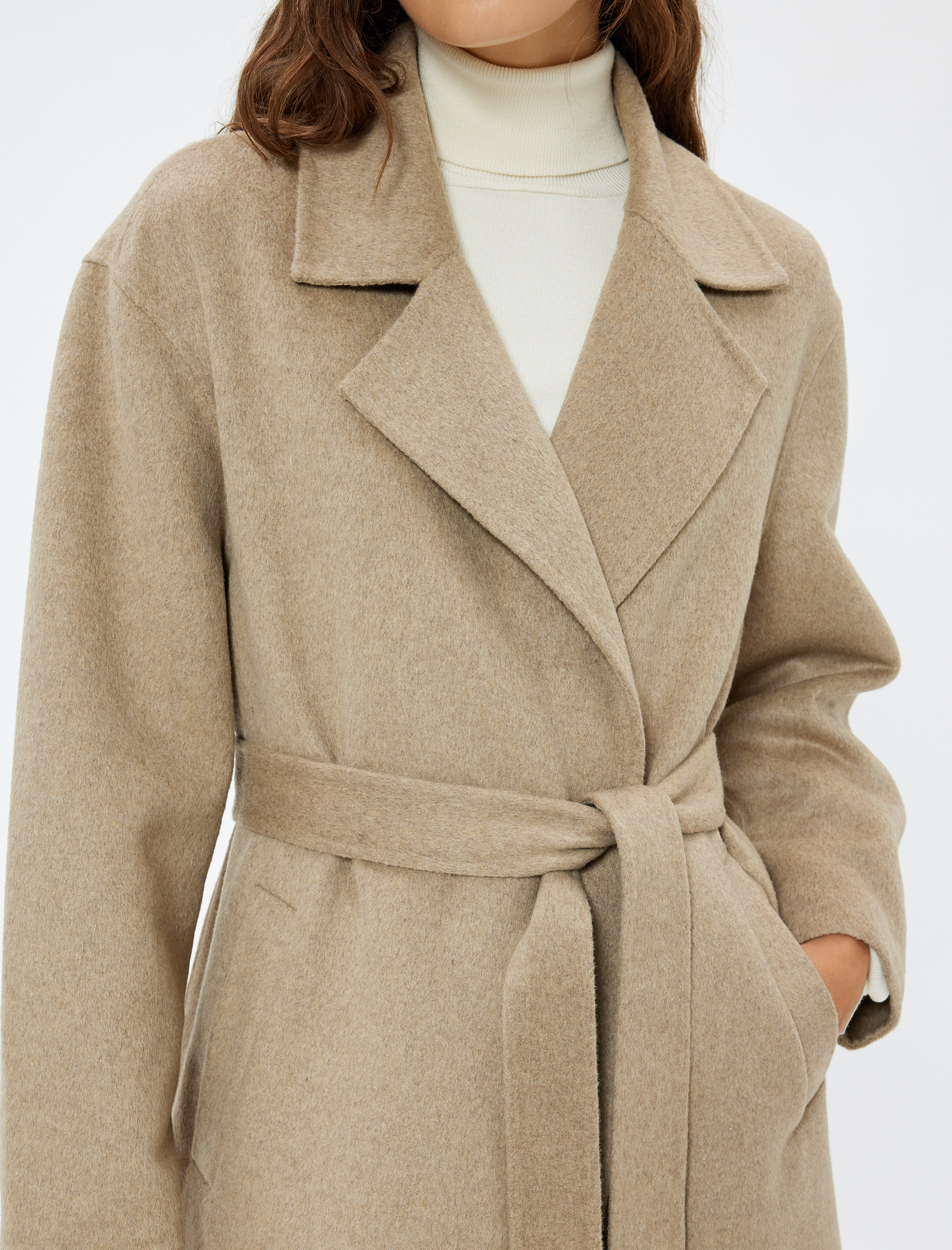 Uzun Kaşe Kaban Kemerli Cepli