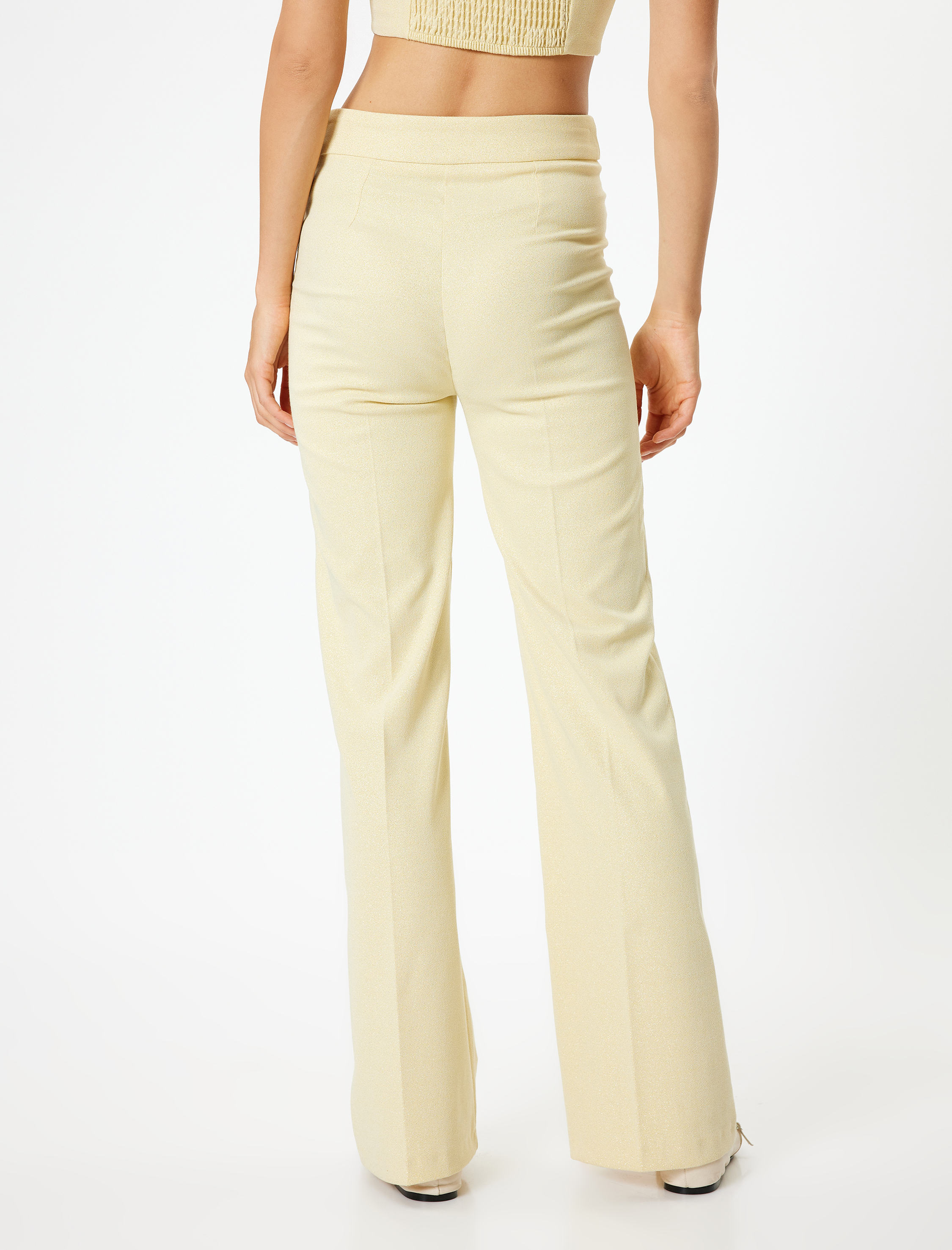   Parıltılı İspanyol Paça Pantolon Önden Aplike Cep Detaylı Slim Fit