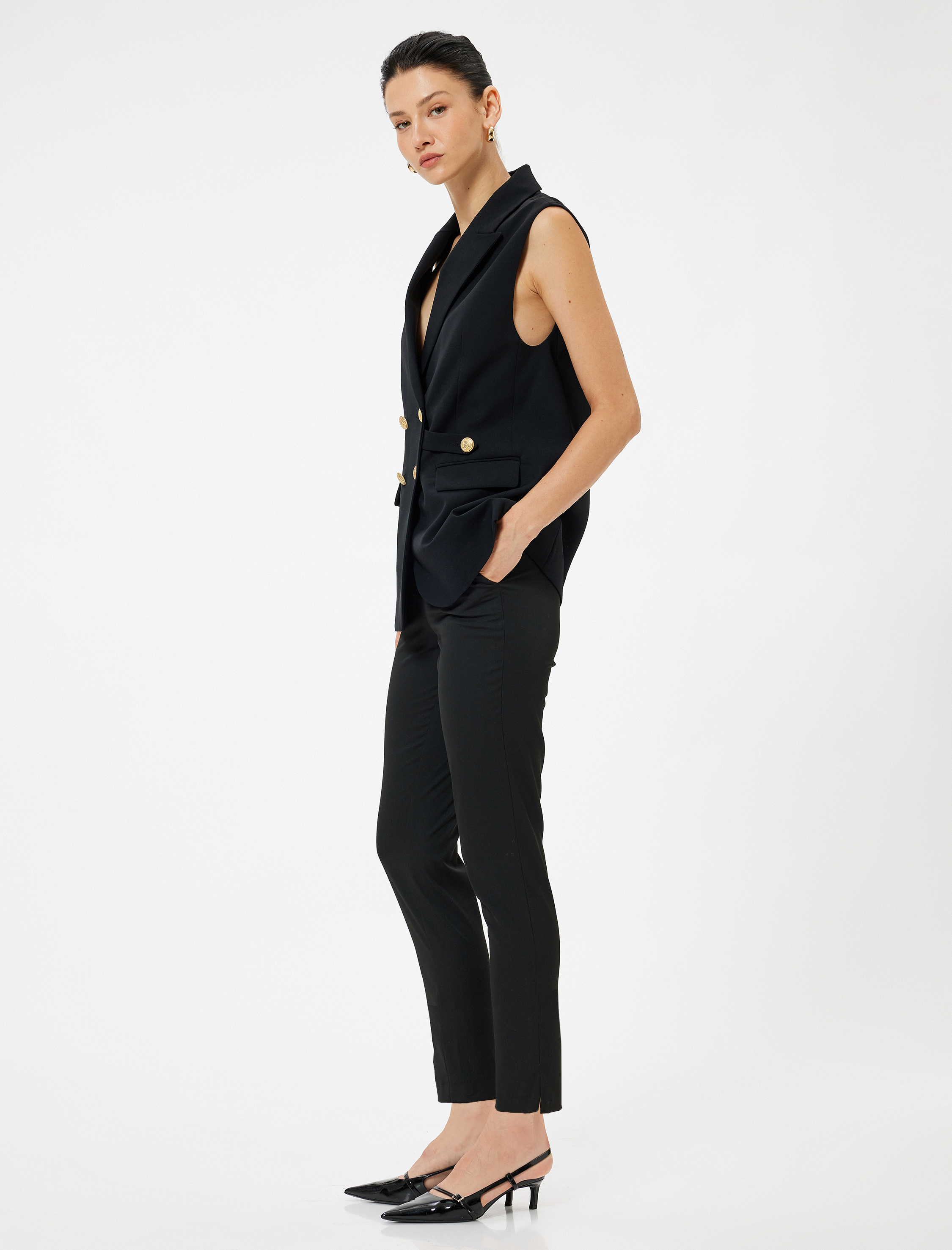   Yüksek Bel Cigarette Pantolon Cepli Slim Fit