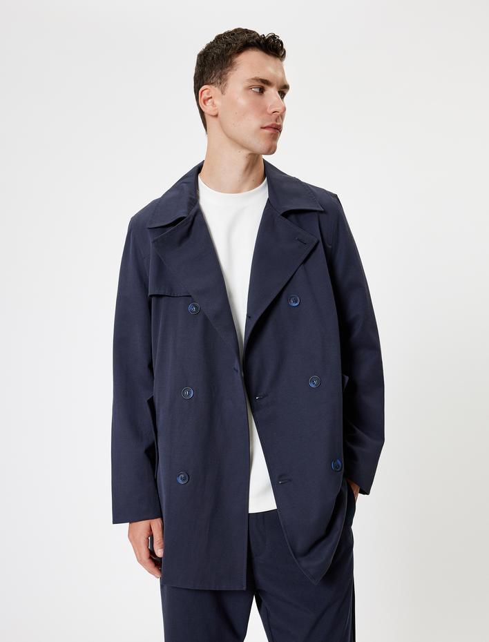  Slim Fit Trençkot Kuşak Detaylı Pamuk Karışımlı