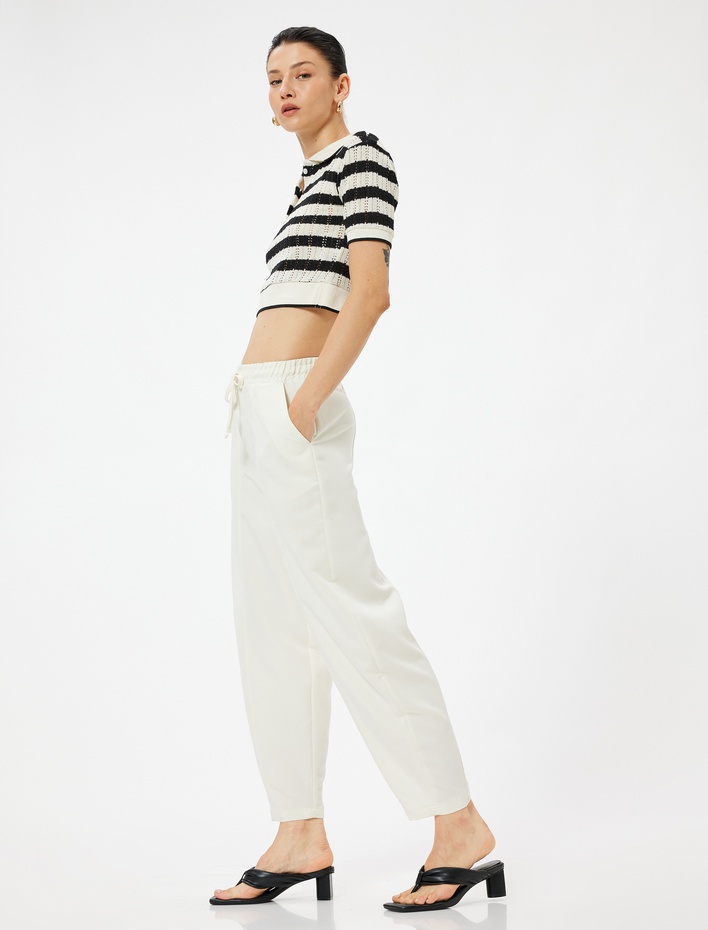  Havuç Pantolon Beli Bağcıklı Normal Bel Cep Detaylı Modal