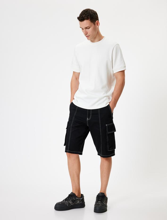  Kot Şort Loose Fit Kargo Cep Detaylı Bermuda Pamuklu