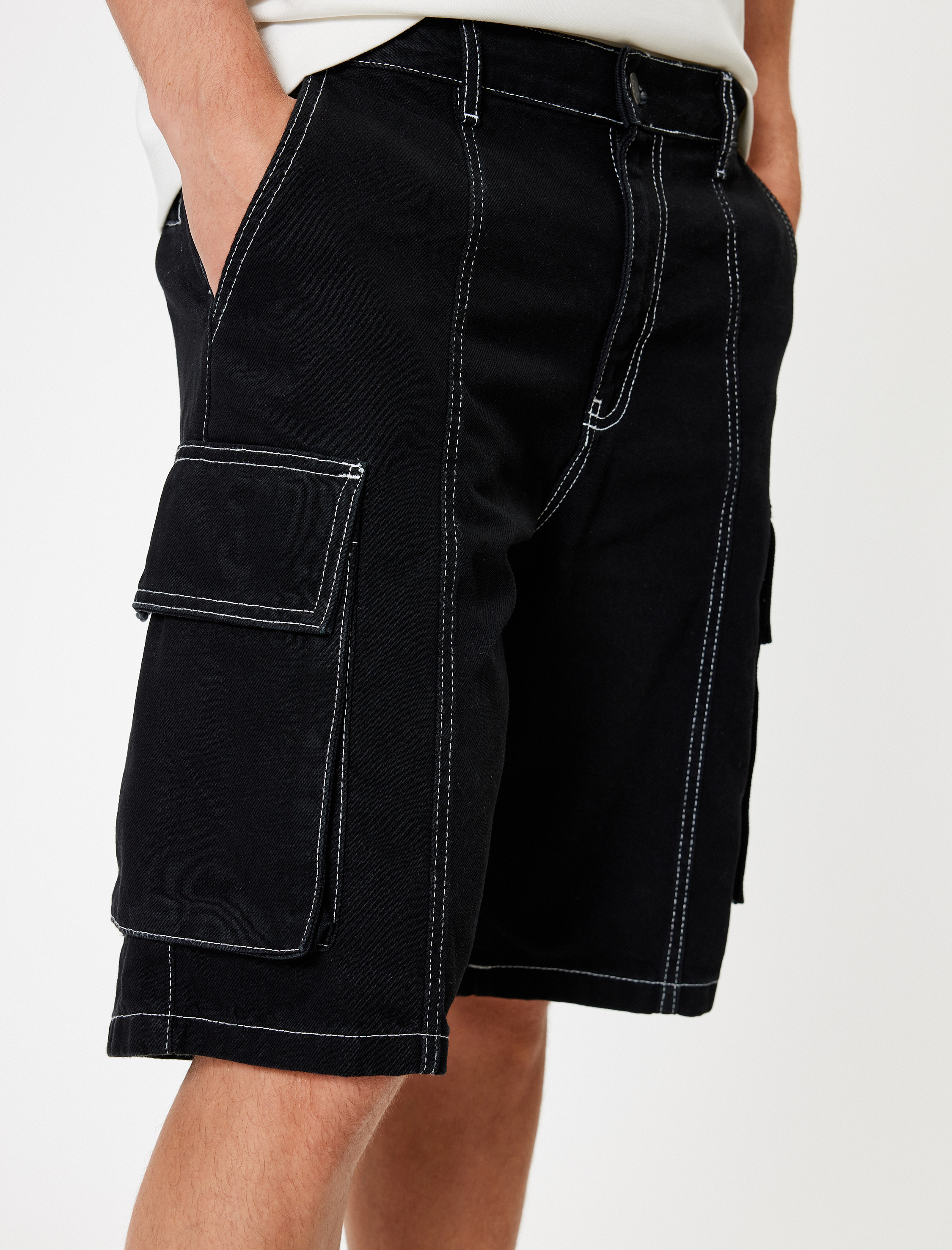   Kot Şort Loose Fit Kargo Cep Detaylı Bermuda Pamuklu