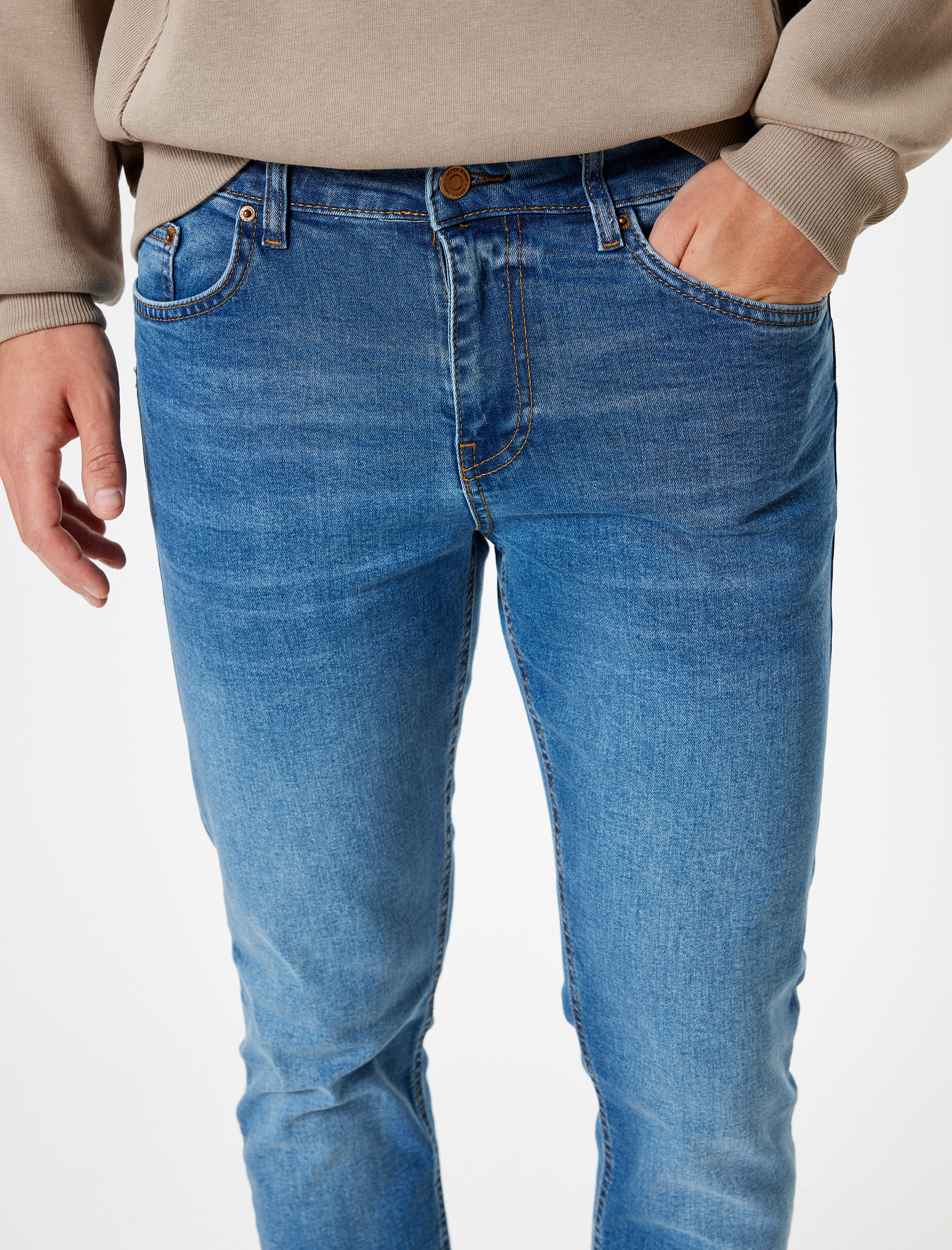   Düğmeli Standart Bel Slim Fit Kot Pantolon - Brad Jean