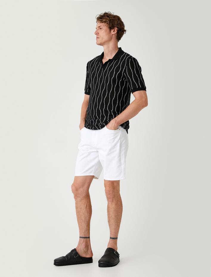  Slim Fit Kot Şort Bermuda Cep Detaylı Pamuklu