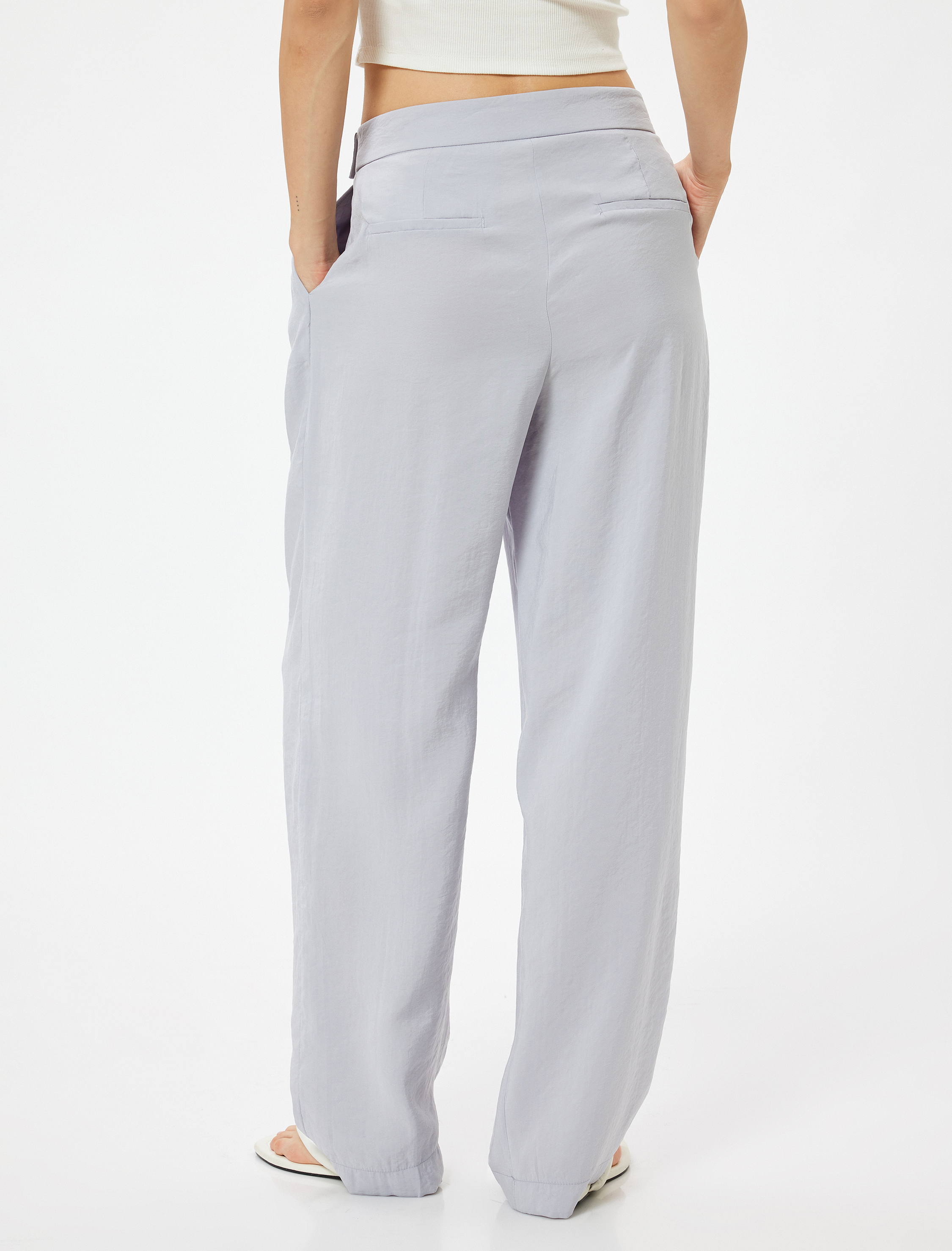   Modal Bol Paça Kumaş Pantolon Cepli Pile Detaylı