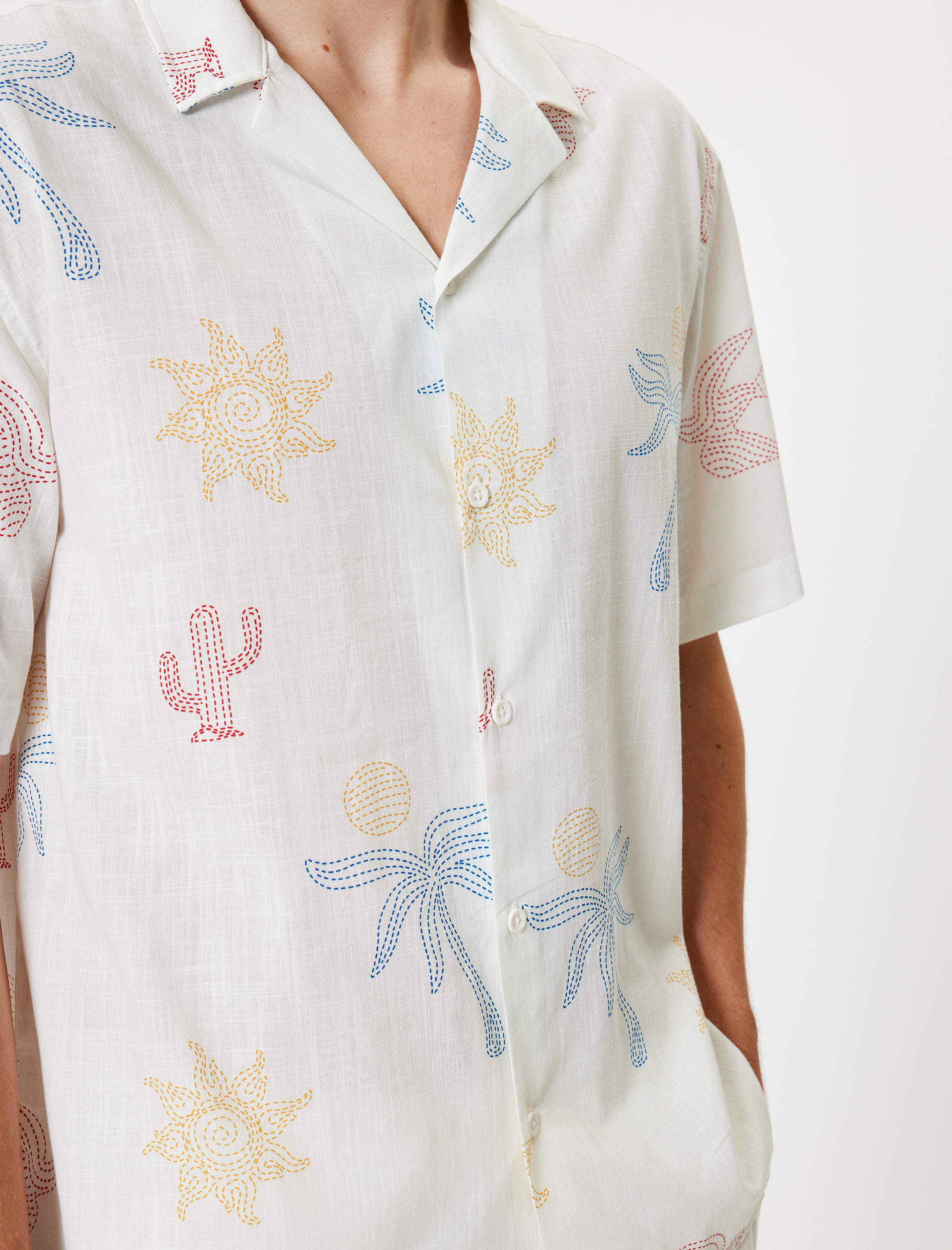   Desenli Gömlek Kısa Kollu Düğmeli Pamuklu Regular Fit