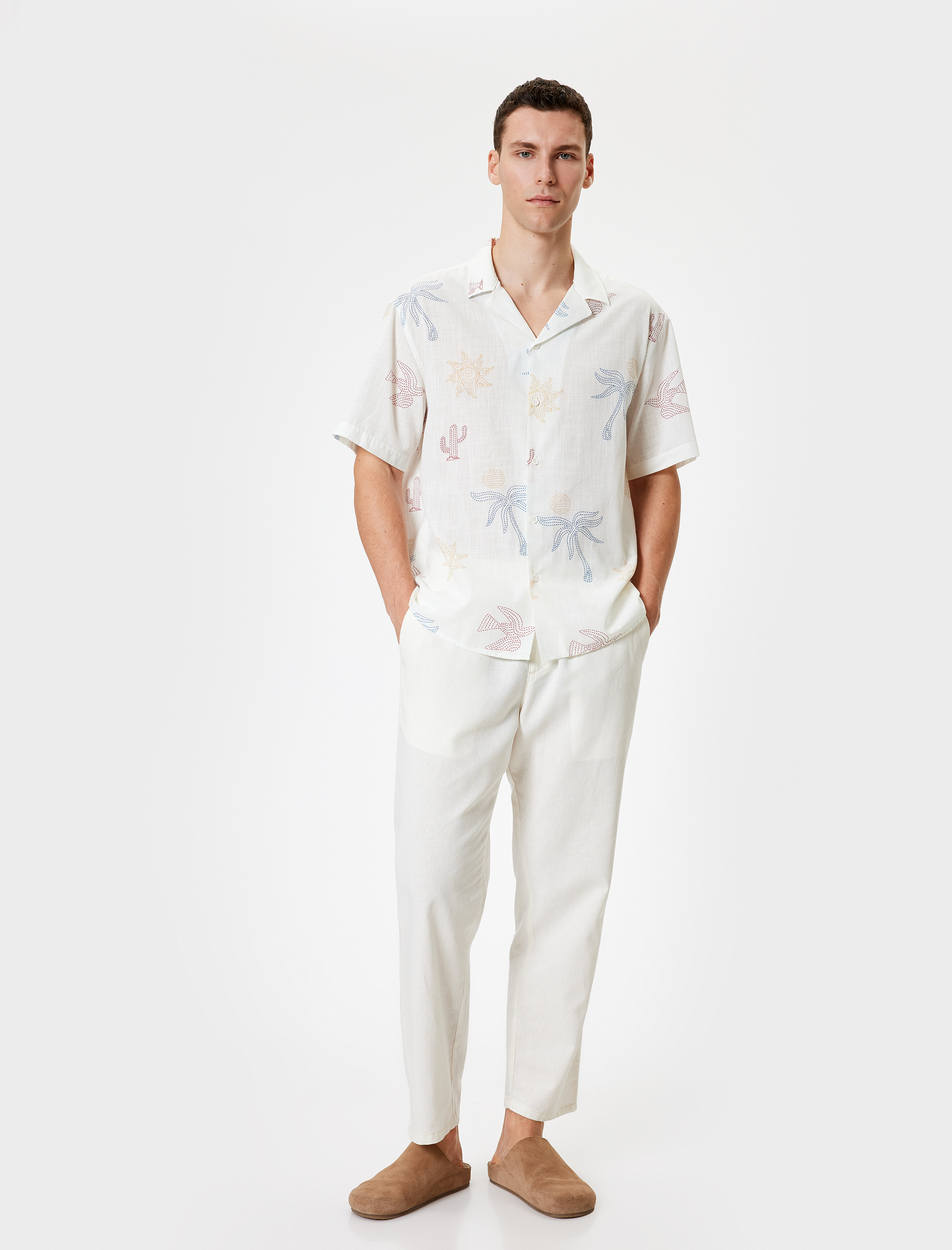   Desenli Gömlek Kısa Kollu Düğmeli Pamuklu Regular Fit