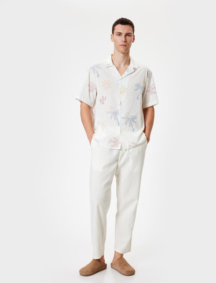  Desenli Gömlek Kısa Kollu Düğmeli Pamuklu Regular Fit