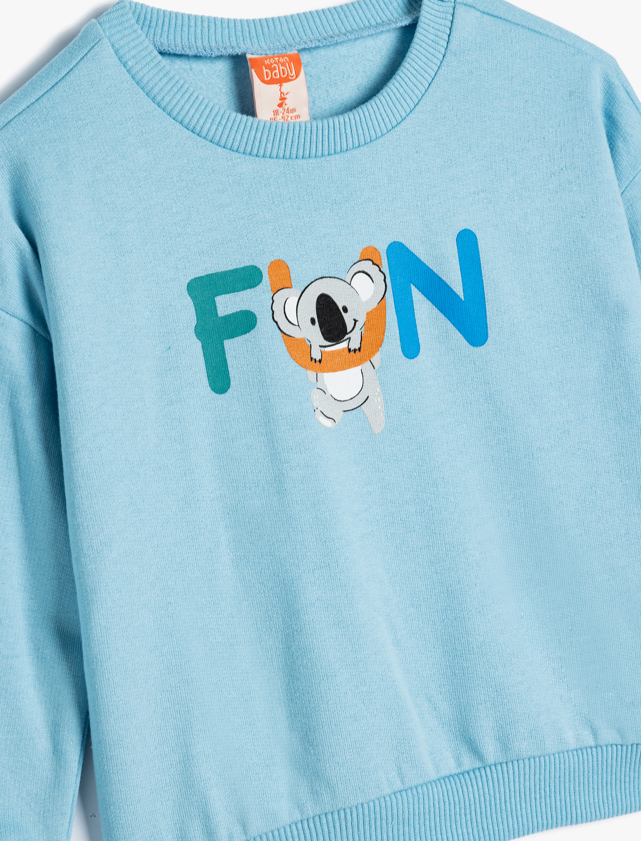 Erkek Bebek Sweatshirt Koala Baskılı Uzun Kollu Şardonlu Pamuklu