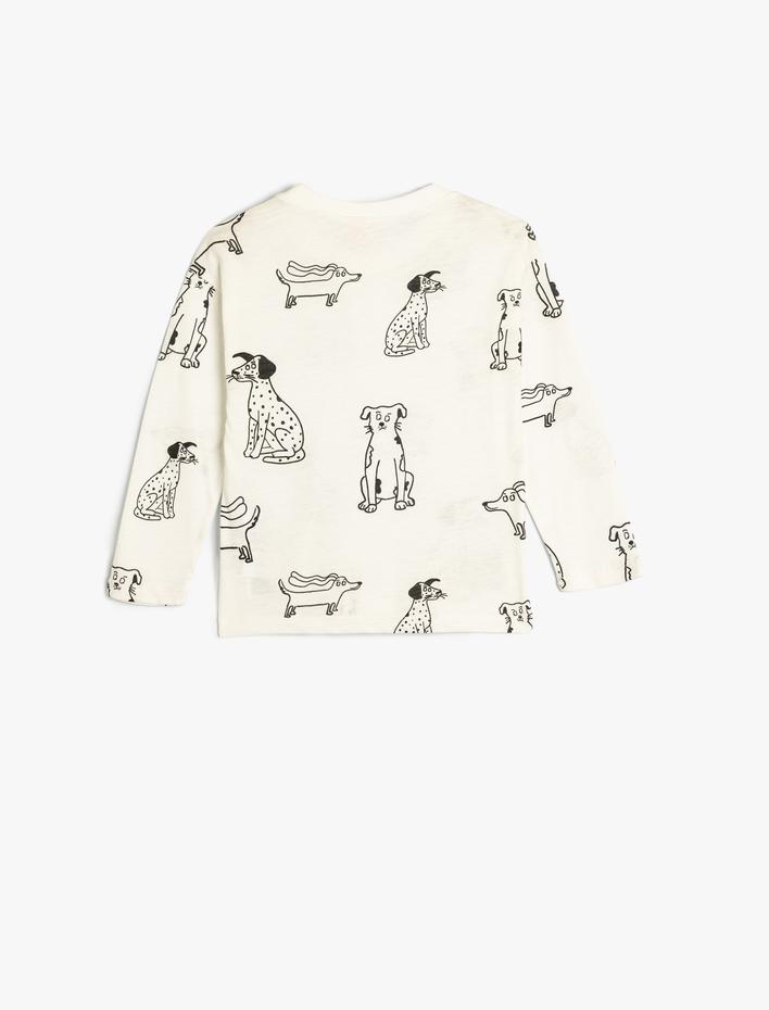 Erkek Bebek Tişört Uzun Kollu Bisiklet Yaka Köpek Baskılı Pamuklu