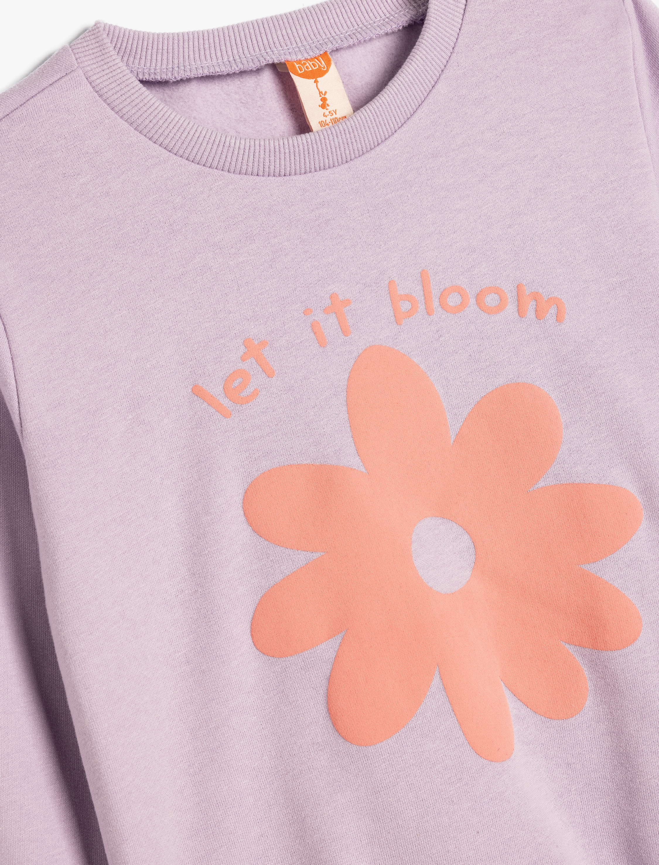  Kız Bebek Çiçekli Sweatshirt Uzun Kollu Bisiklet Yaka Pamuklu Şardonlu