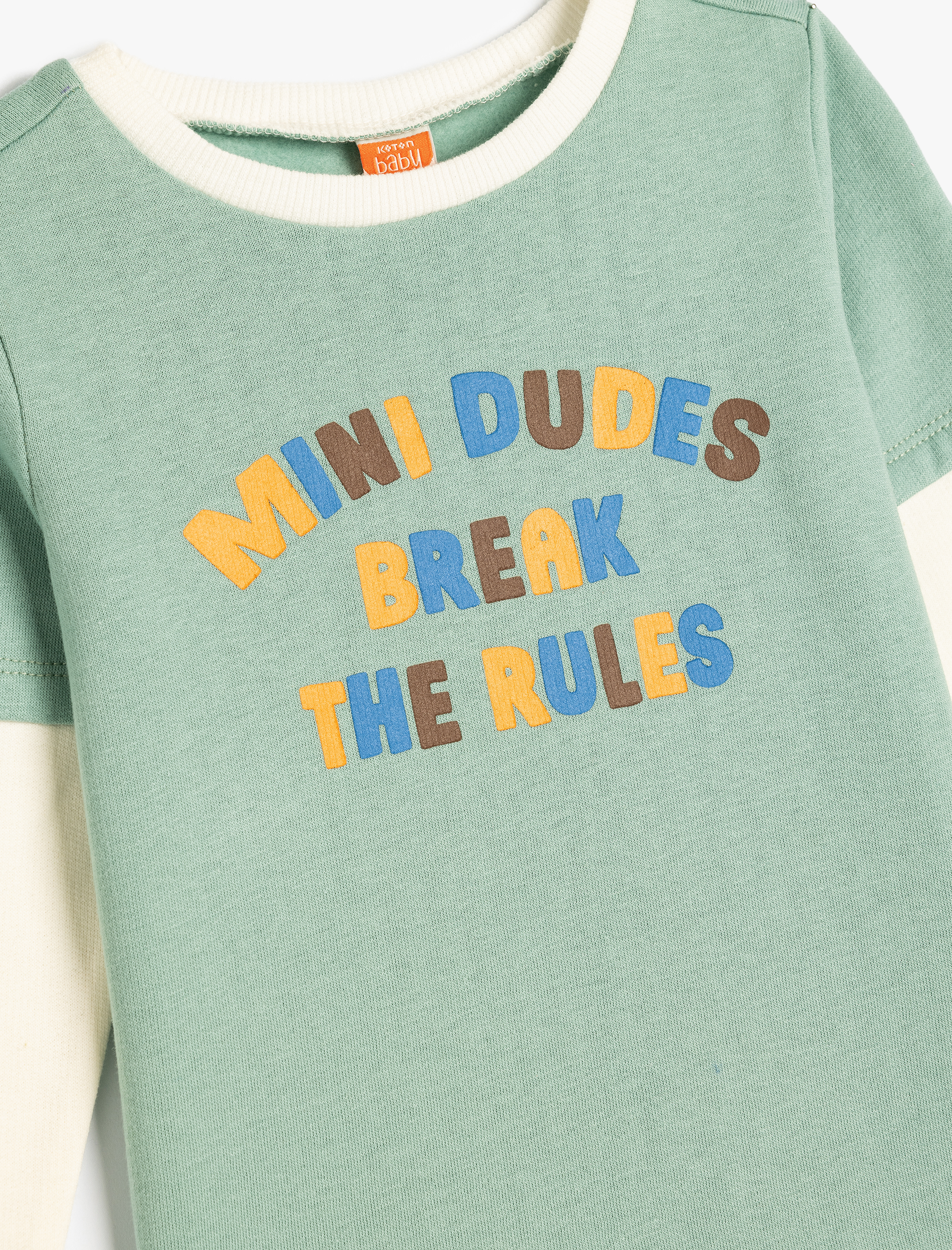  Erkek Bebek Sweatshirt Slogan Baskılı Uzun Kollu Bisiklet Yaka Pamuklu Şardonlu