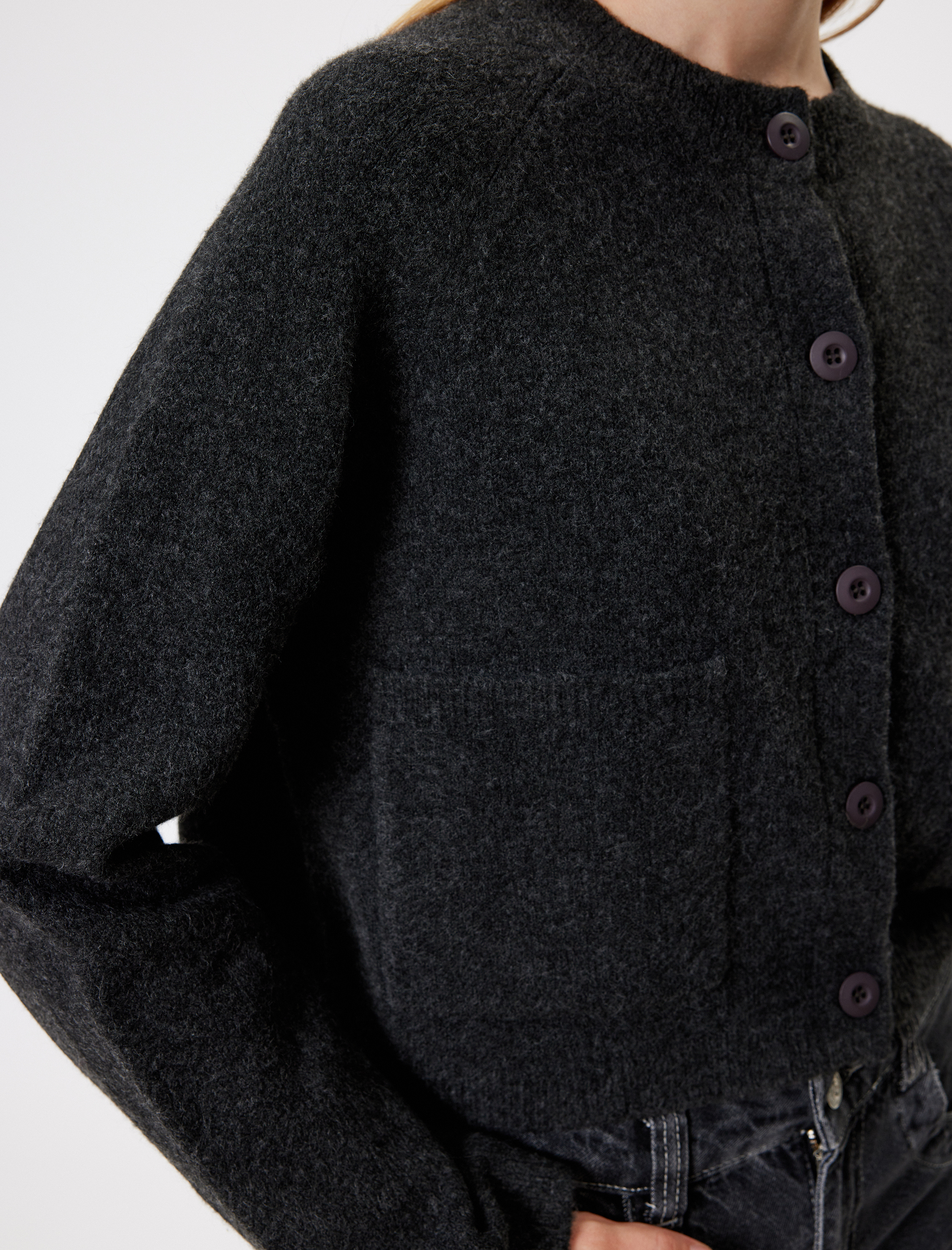 Triko Hırka Bisiklet Yaka Düğmeli Cep Detaylı Uzun Kollu