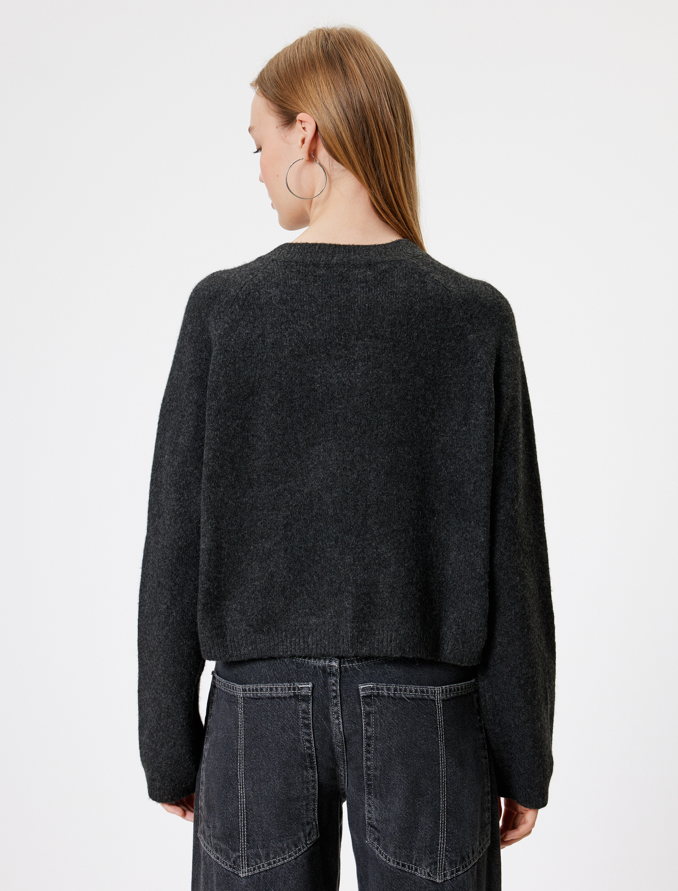 Triko Hırka Bisiklet Yaka Düğmeli Cep Detaylı Uzun Kollu