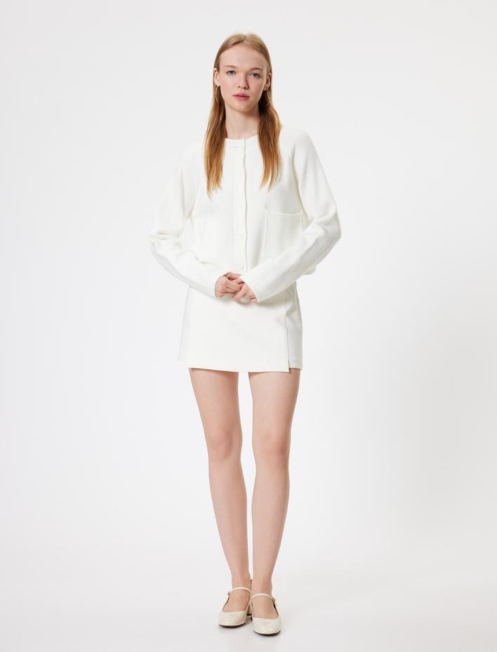  Triko Hırka Bisiklet Yaka Düğmeli Cep Detaylı Uzun Kollu