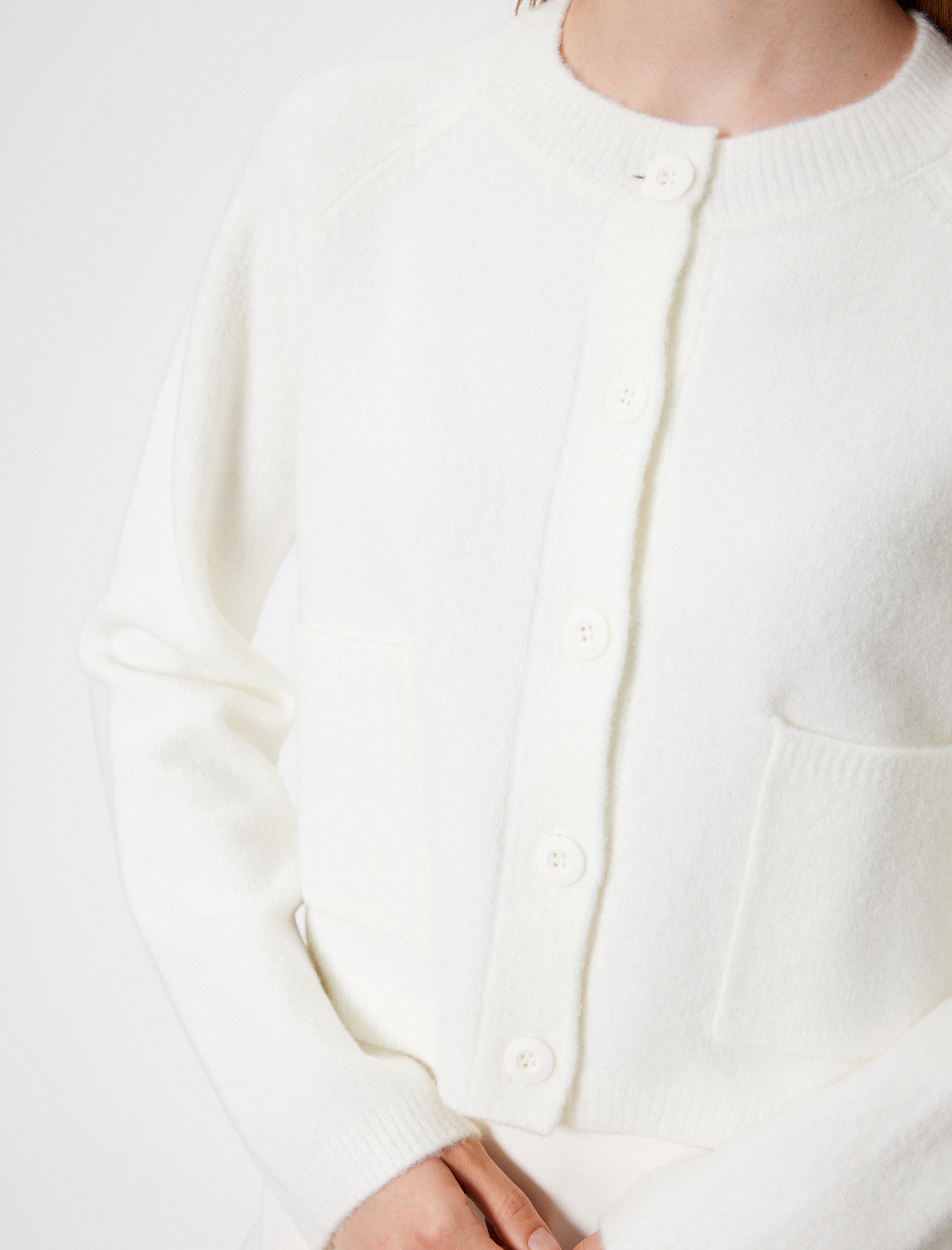 Triko Hırka Bisiklet Yaka Düğmeli Cep Detaylı Uzun Kollu