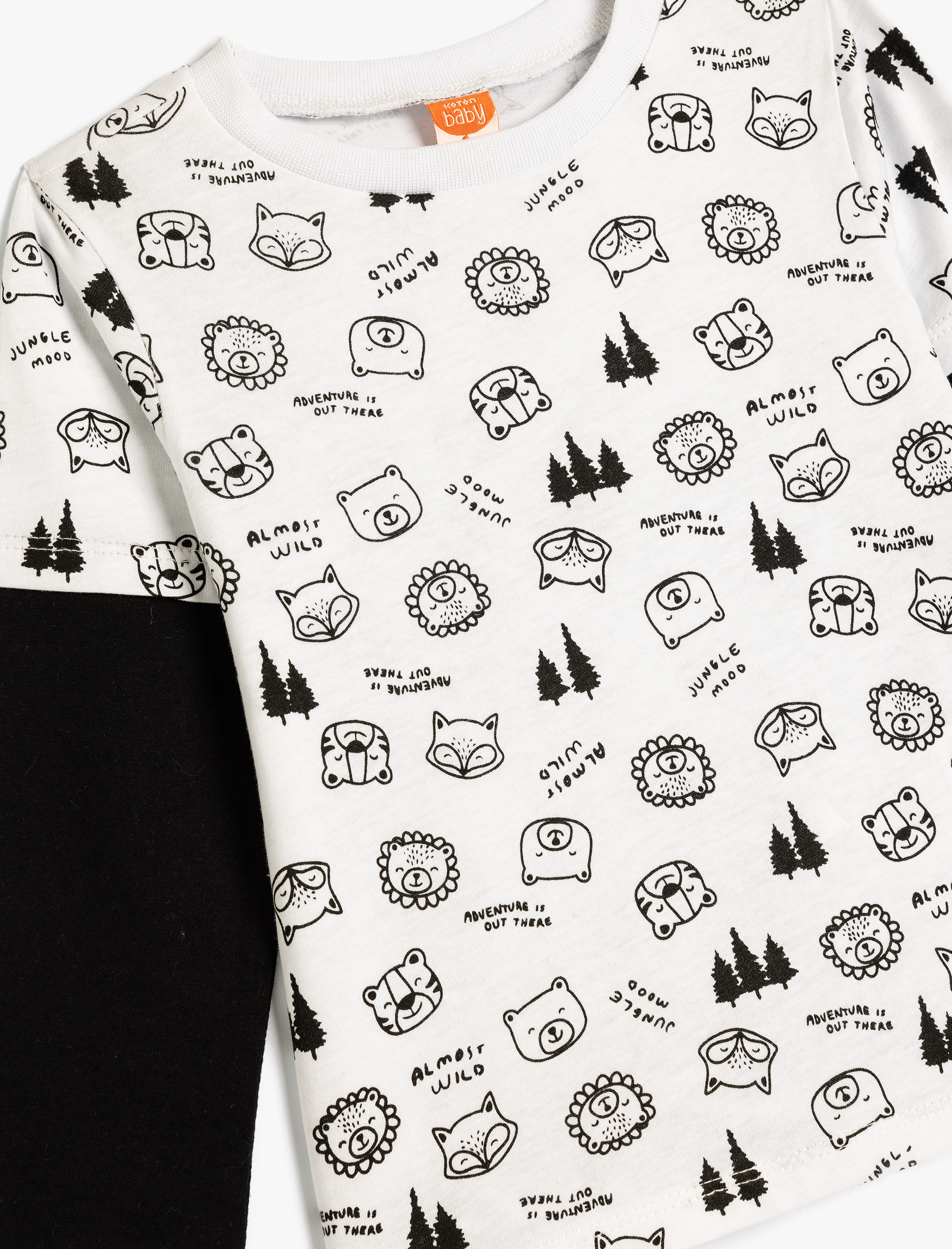  Erkek Bebek Tişört Uzun Kollu Bisiklet Yaka Hayvanlar Baskılı Pamuklu