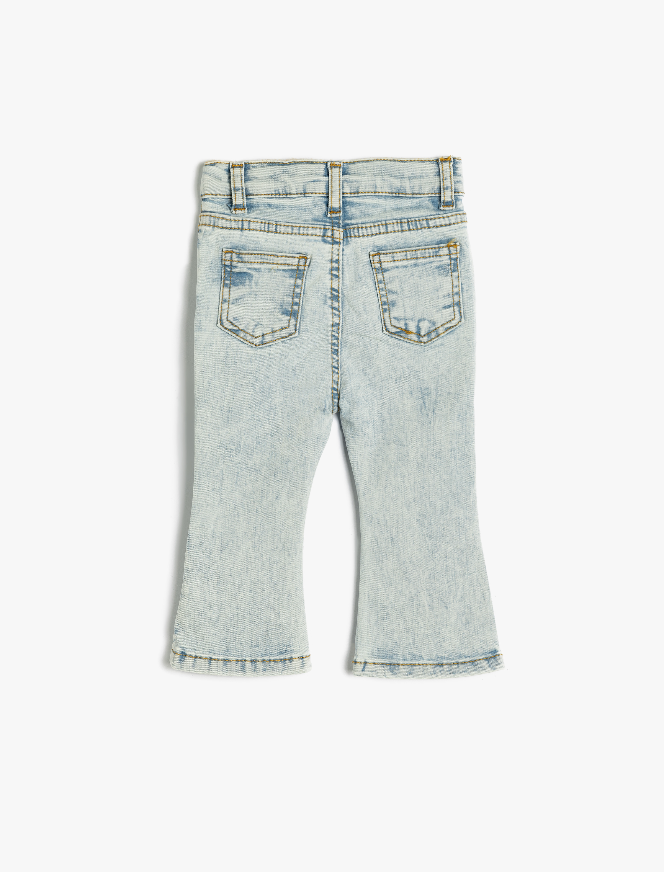  Kız Bebek Kot Pantolon İspanyol Paça Cepli Pamuklu - Flare Jean Beli Ayarlanabilir Lastikli