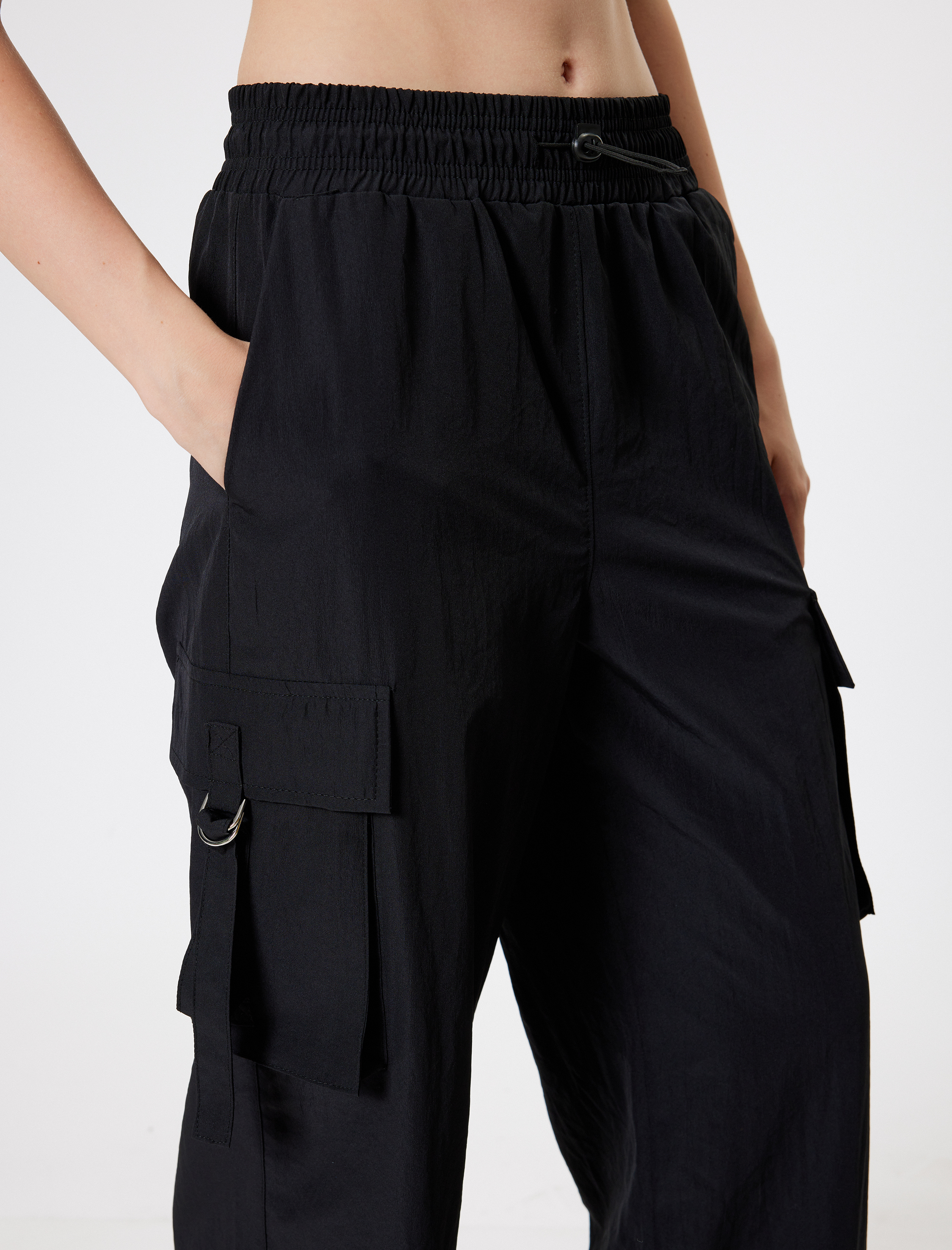   Paraşüt Kargo Eşofman Altı Yüksek Bel Beli Lastikli Cep Detaylı