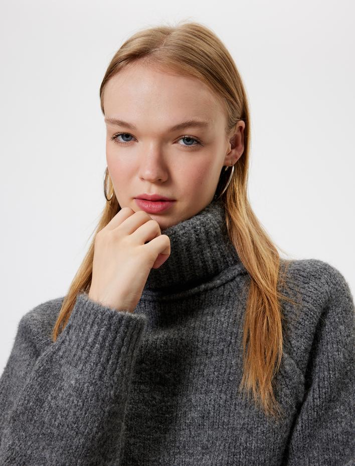  Boğazlı Kazak Dikiş Detaylı Reglan Kollu Yumuşak Dokulu