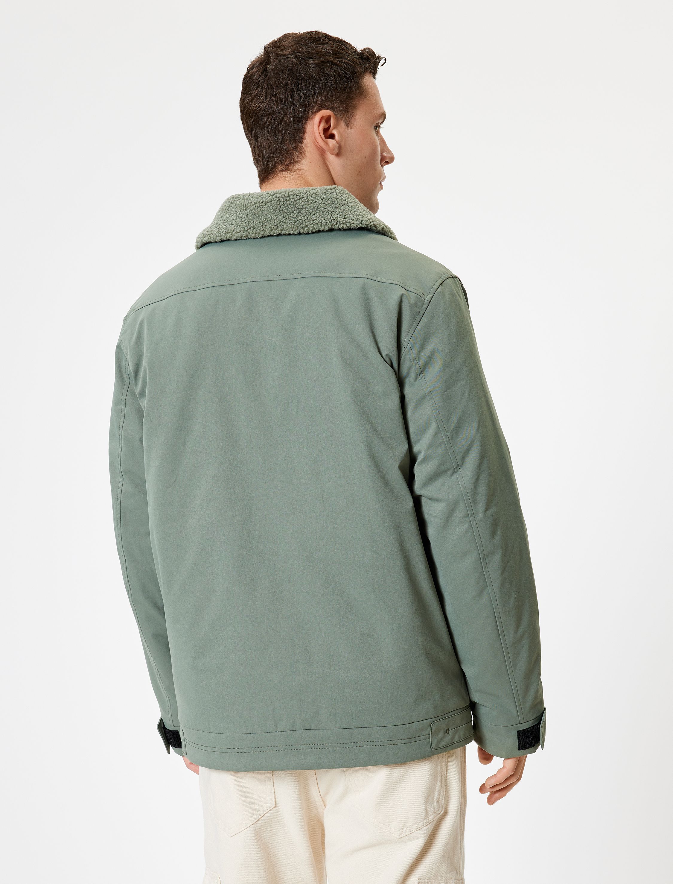   Slim Fit Fermuarlı Peluş Yaka Ceket