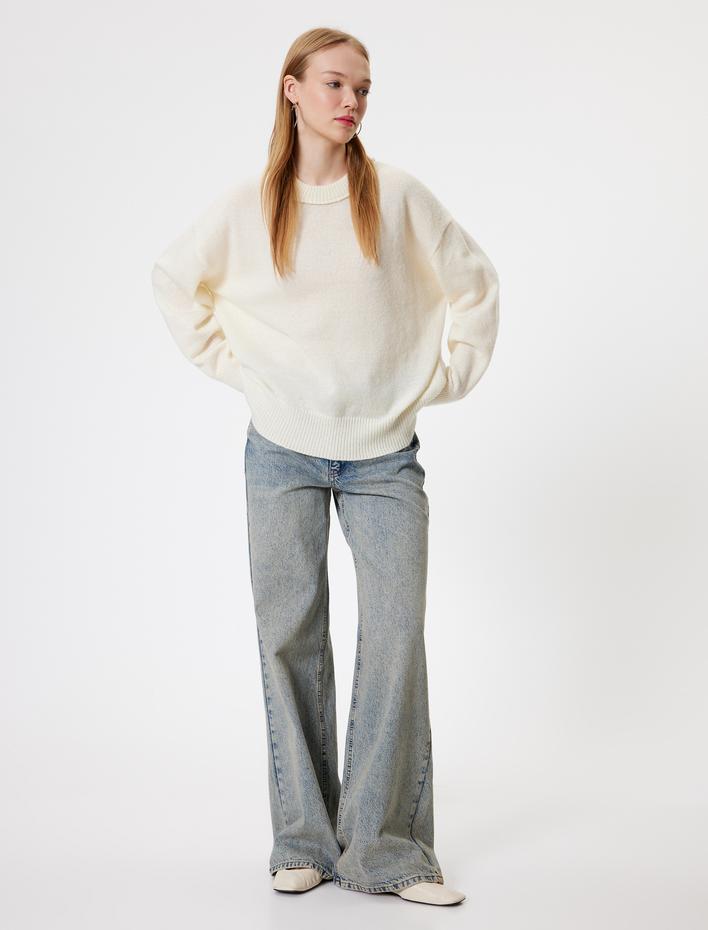  Basic Triko Kazak Bisiklet Yaka Düşük Omuzlu