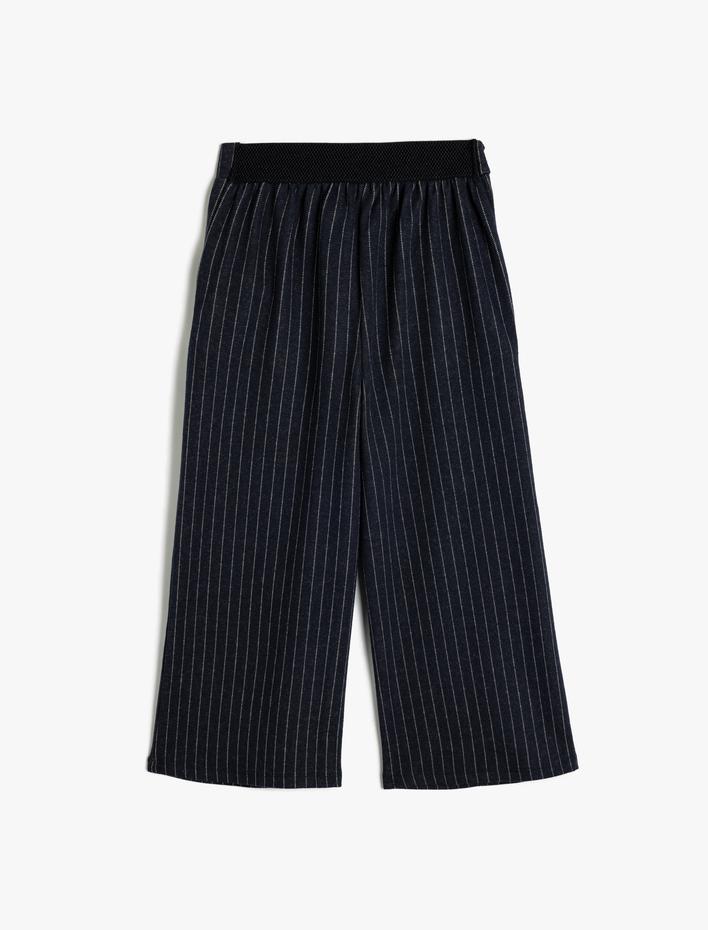 Kız Çocuk Rahat Kesim Cep Detaylı Çizgili Pantolon