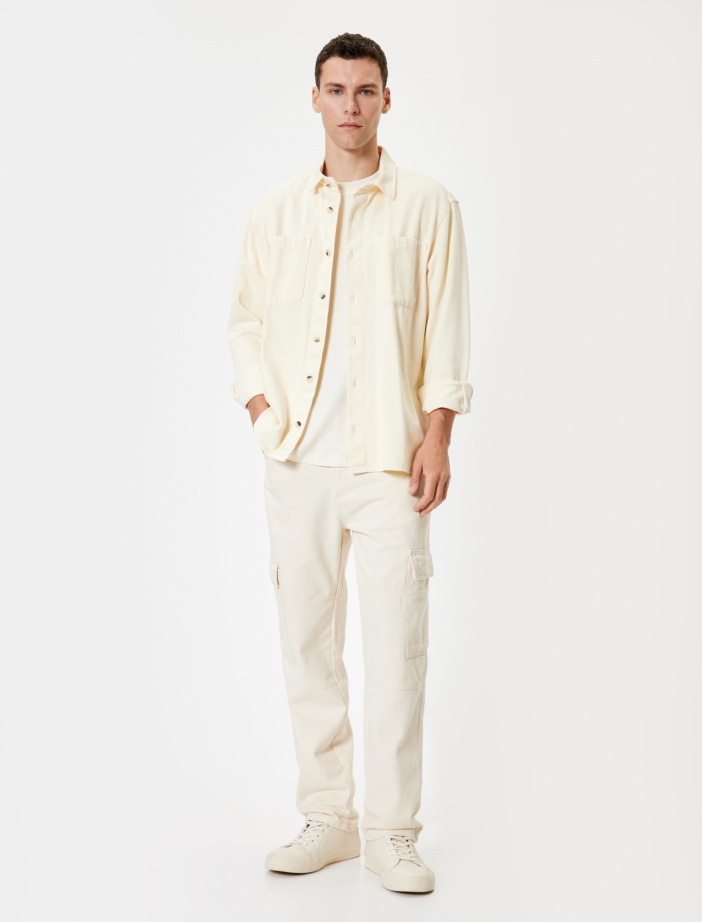 Cep Detaylı Pamuklu Oversize Kargo Kot Pantolon