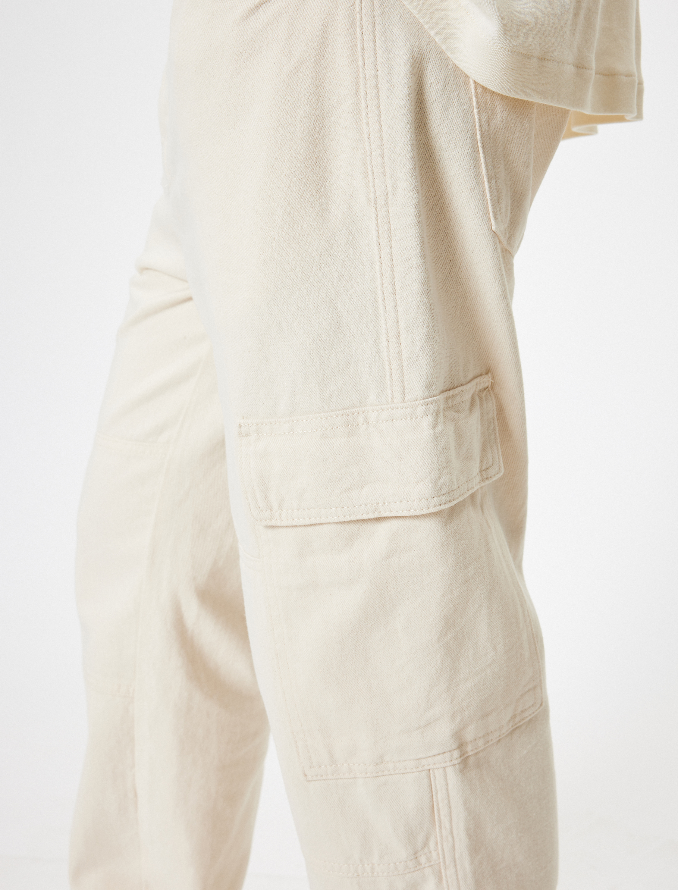 Cep Detaylı Pamuklu Oversize Kargo Kot Pantolon