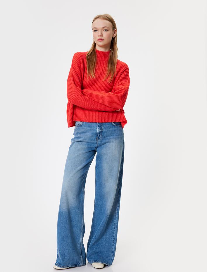  Oversize Triko Kazak Dik Yaka Dokulu Uzun Kollu