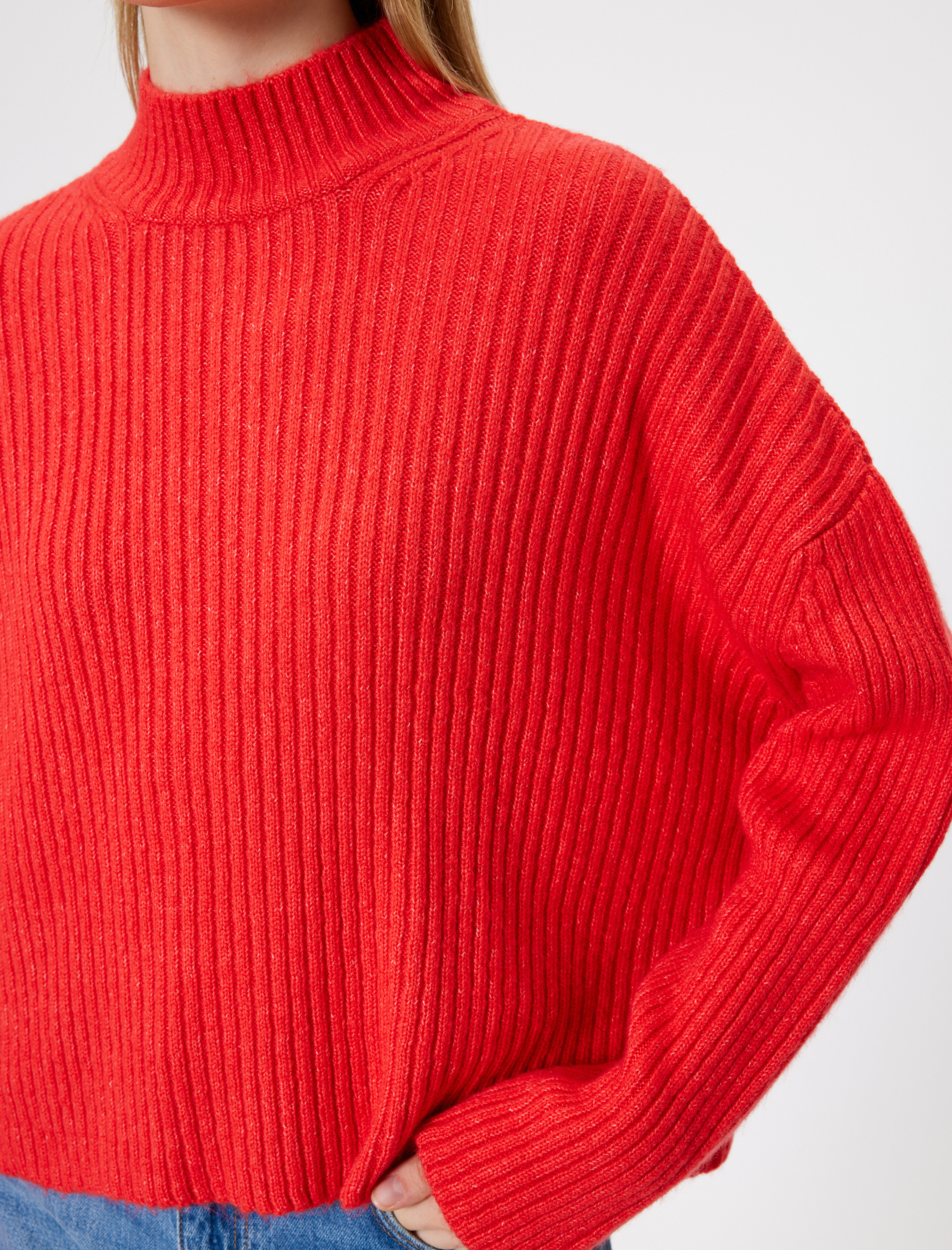   Oversize Triko Kazak Dik Yaka Dokulu Uzun Kollu