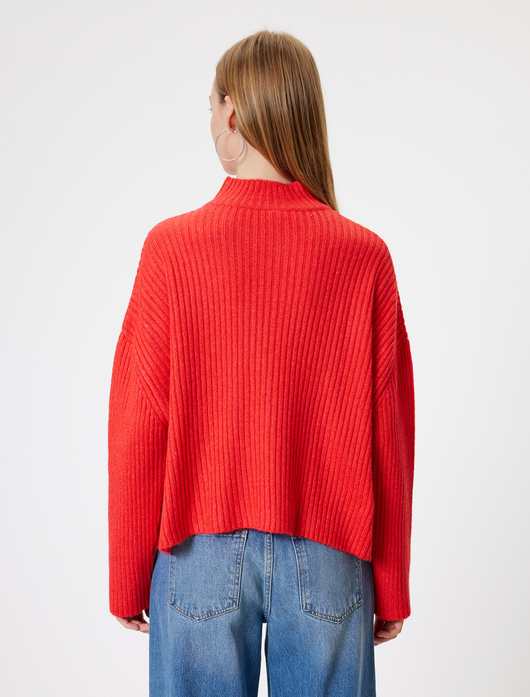   Oversize Triko Kazak Dik Yaka Dokulu Uzun Kollu