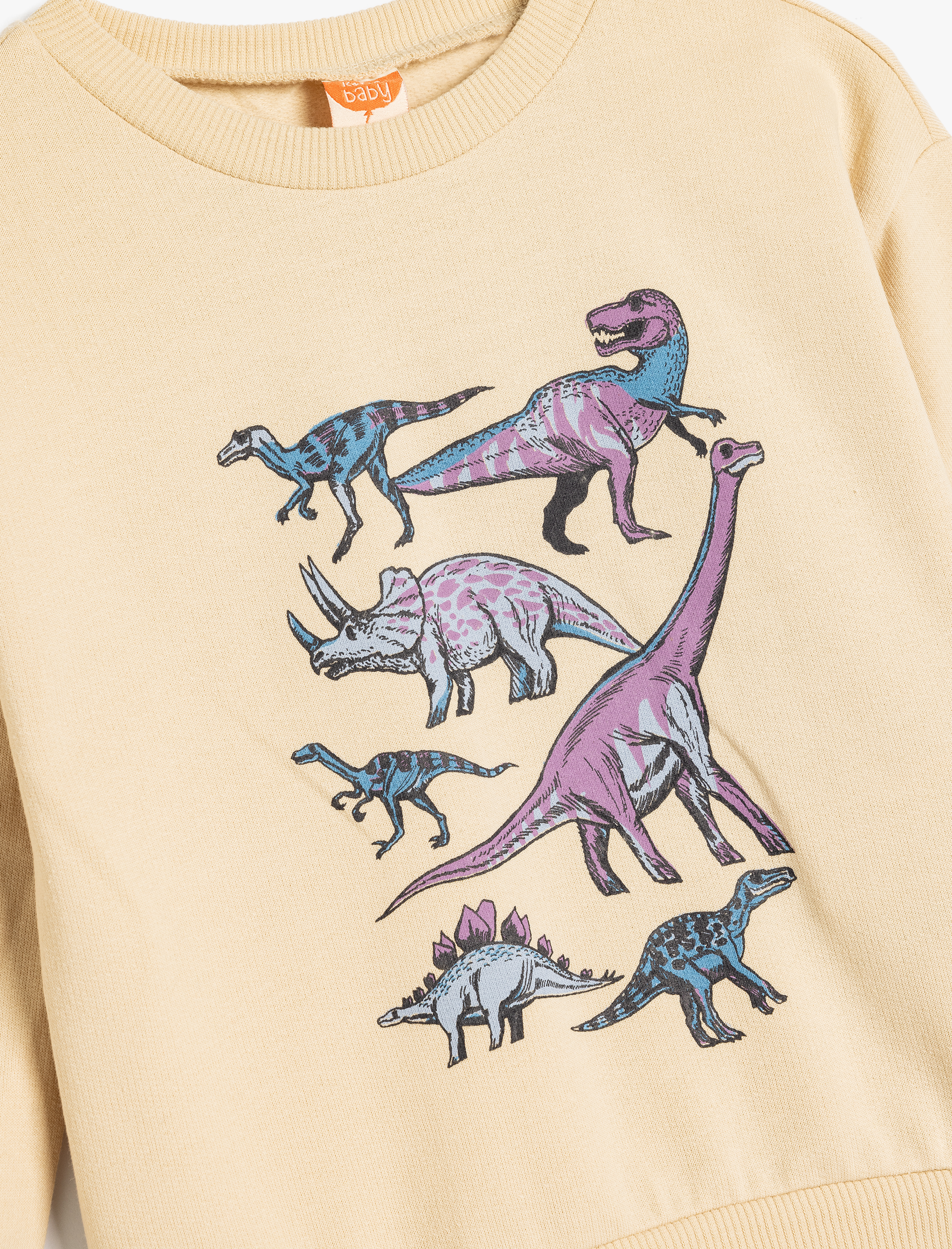  Erkek Bebek Dinozorlu Sweatshirt Uzun Kollu Bisiklet Yaka Pamuklu Şardonlu