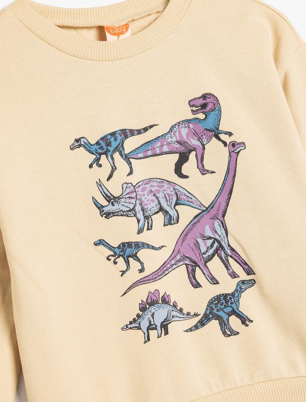 Dinozorlu Sweatshirt Uzun Kollu Bisiklet Yaka Pamuklu_2