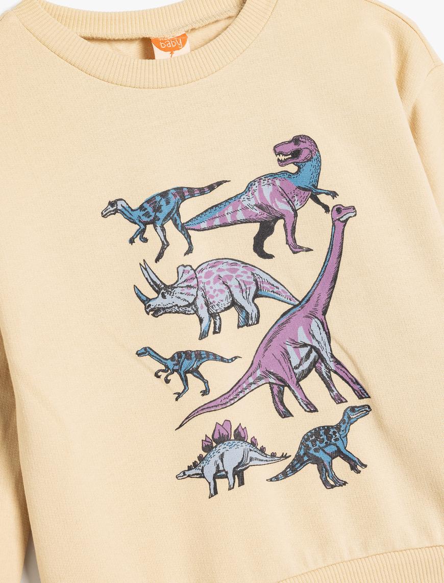  Erkek Bebek Dinozorlu Sweatshirt Uzun Kollu Bisiklet Yaka Pamuklu