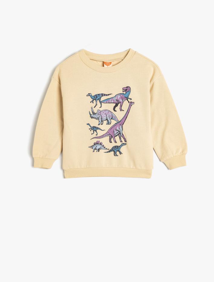 Erkek Bebek Dinozorlu Sweatshirt Uzun Kollu Bisiklet Yaka Pamuklu