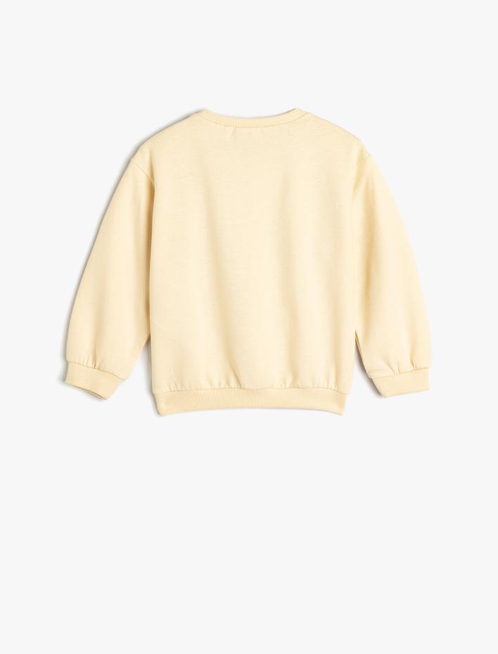 Kız Bebek Sweatshirt Baskı Detaylı Bisiklet Yaka Uzun Kollu Pamuklu