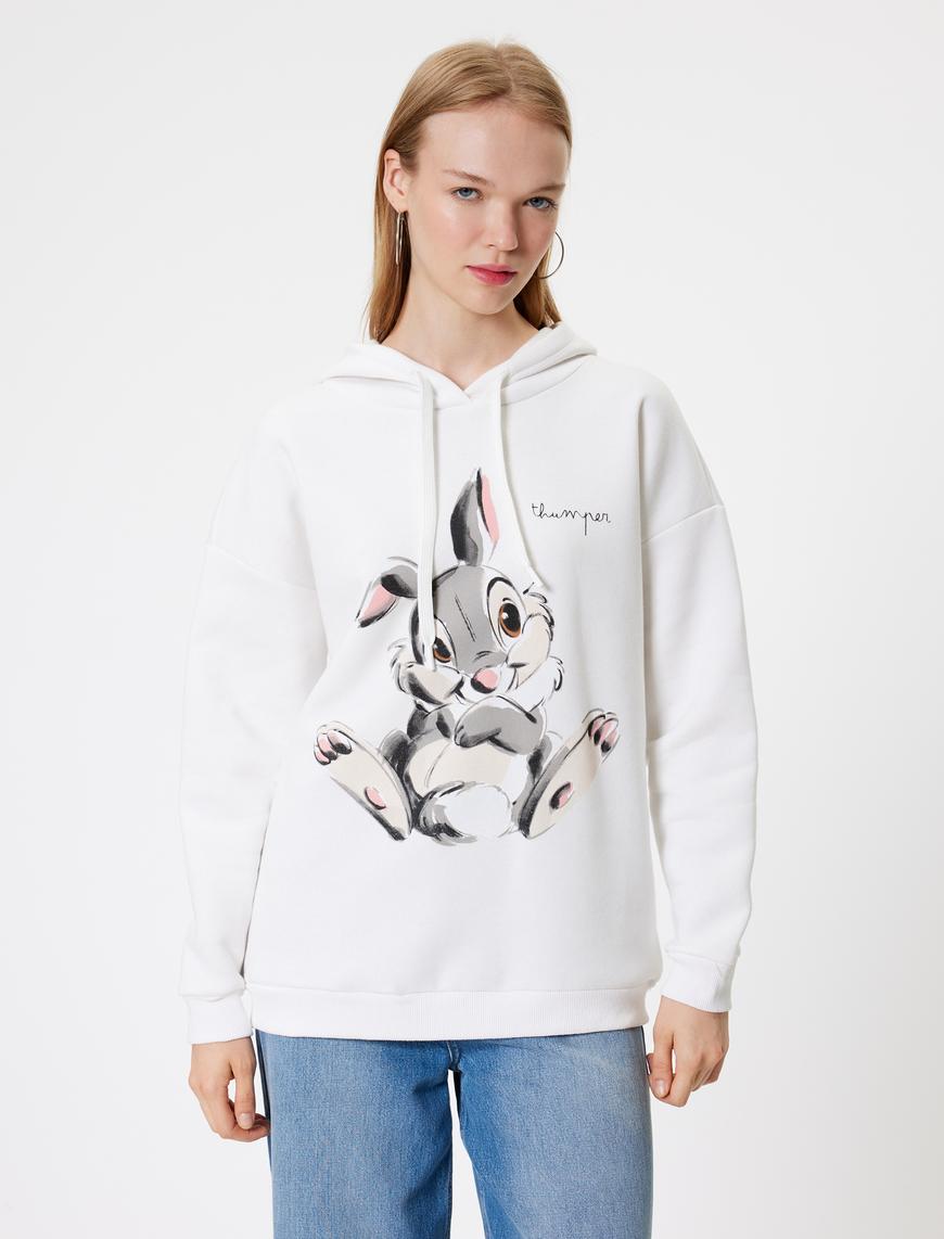   Bambi Oversize Kapüşonlu Sweatshirt Baskılı Şardonlu Lisanslı