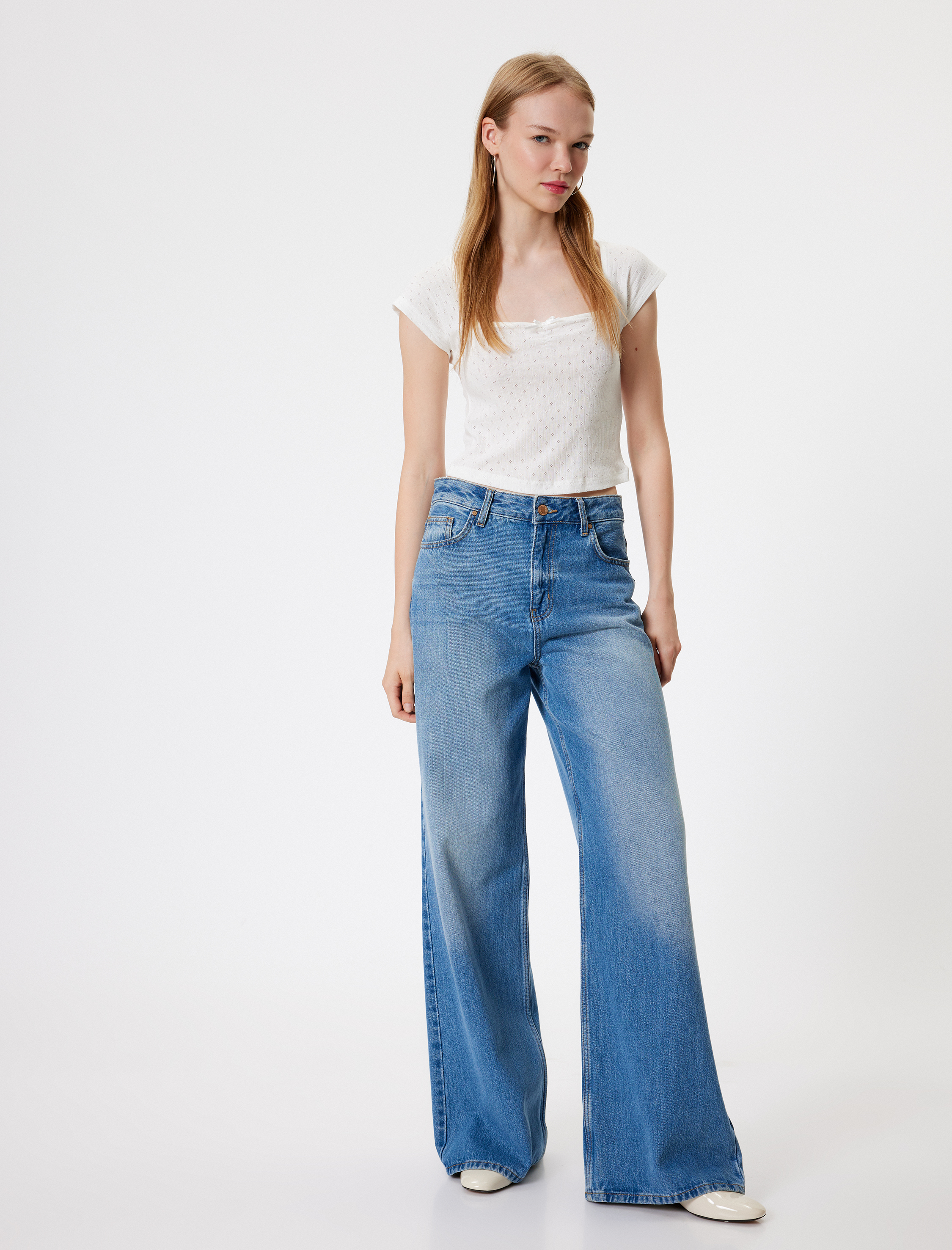 Kap Kol Tişört Fiyonk Detaylı Kare Yaka Slim Fit
