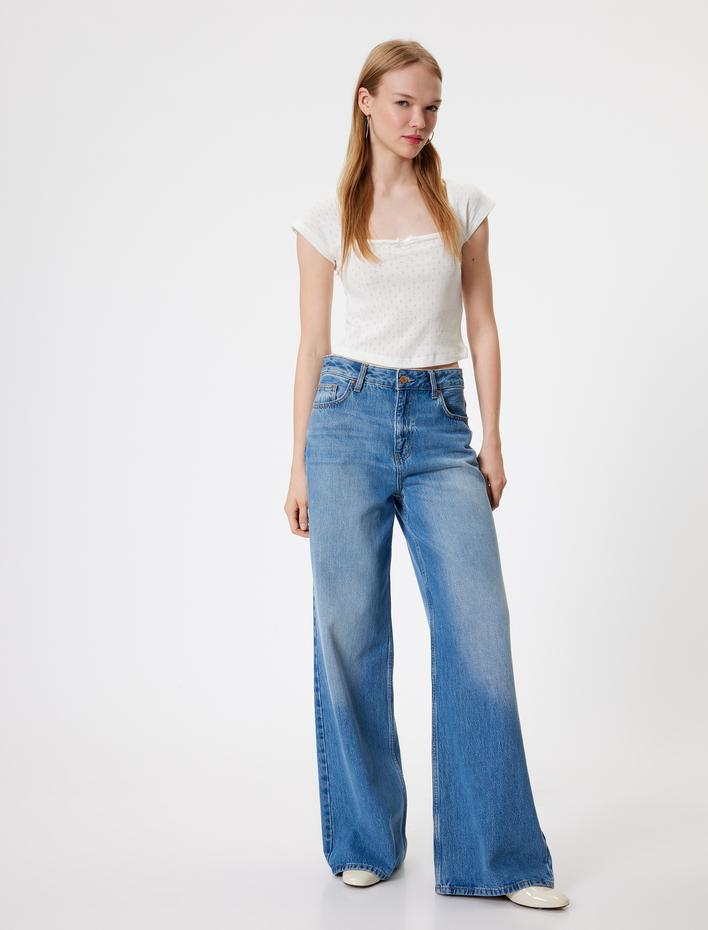  Kap Kol Tişört Fiyonk Detaylı Kare Yaka Slim Fit