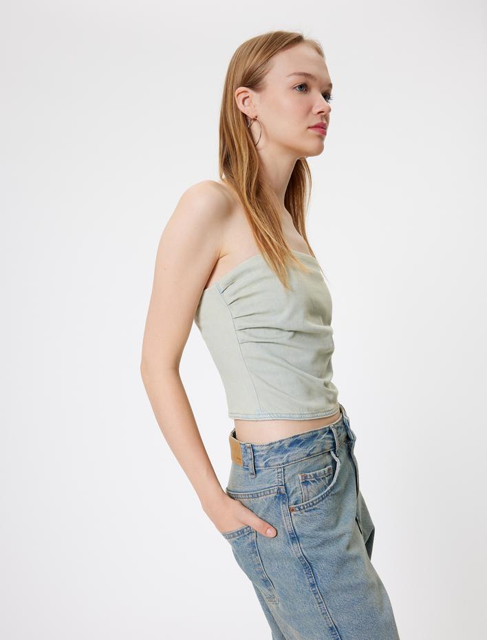  Straplez Büstiyer Kolsuz Arkası Fermuarlı Slim Fit