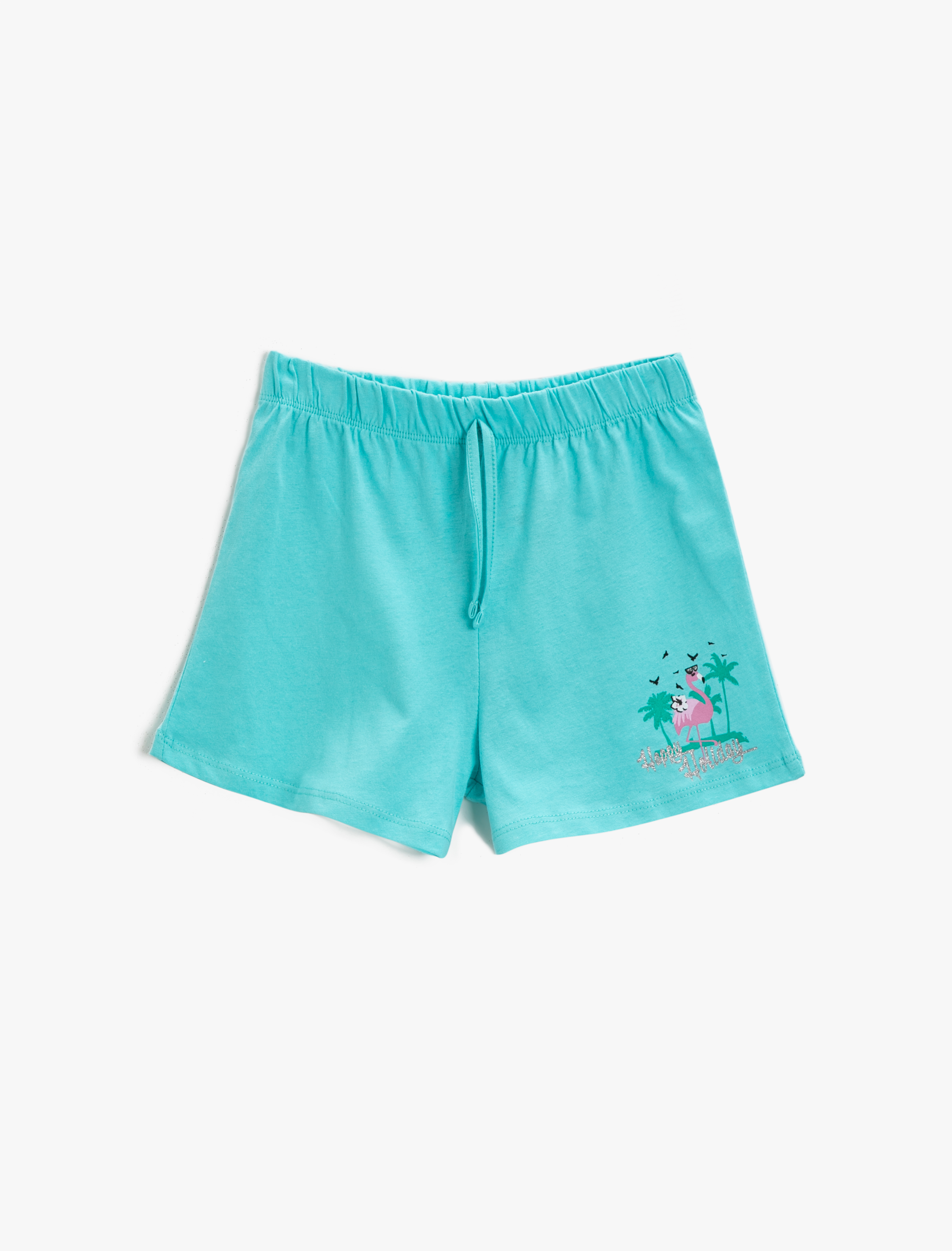  Kız Çocuk Belden Bağlamalı Şort Baskılı Pamuklu