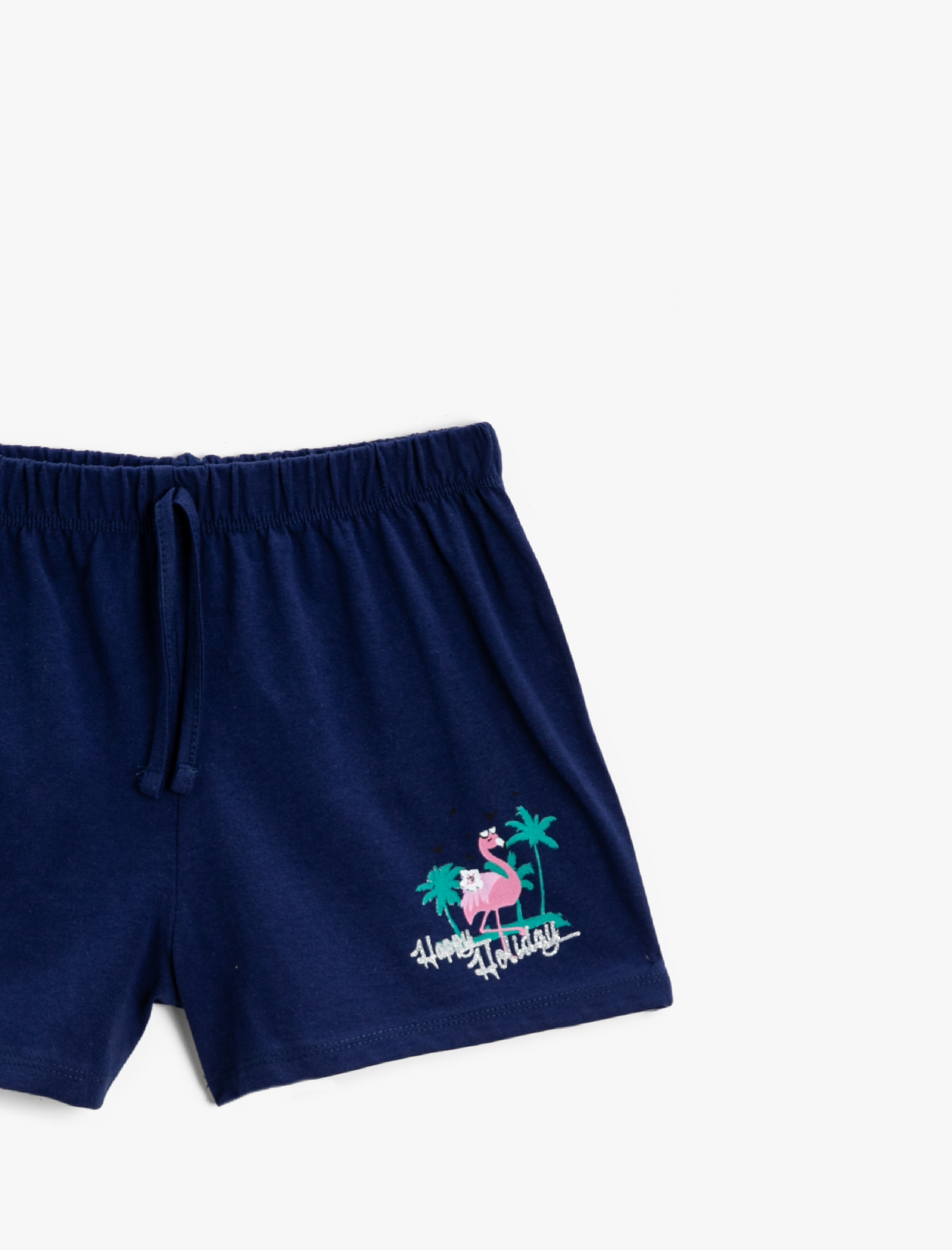  Kız Çocuk Belden Bağlamalı Şort Baskılı Pamuklu