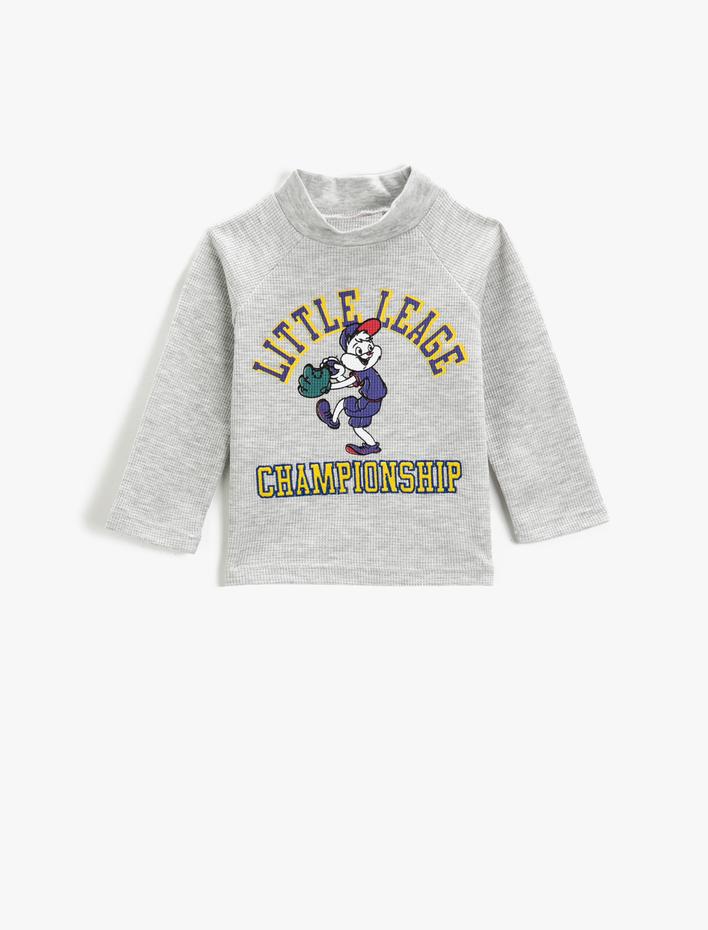 Erkek Bebek Baskılı Sweatshirt Bisiklet Yaka